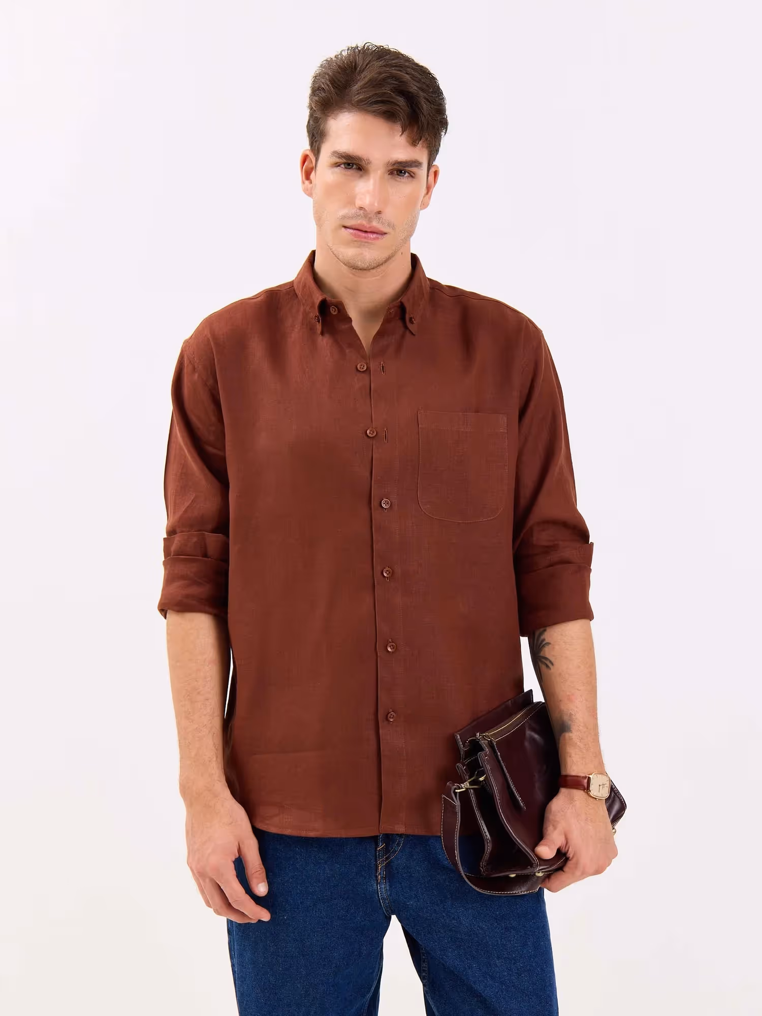Rust Brown Irish Linen Shirt  image 2