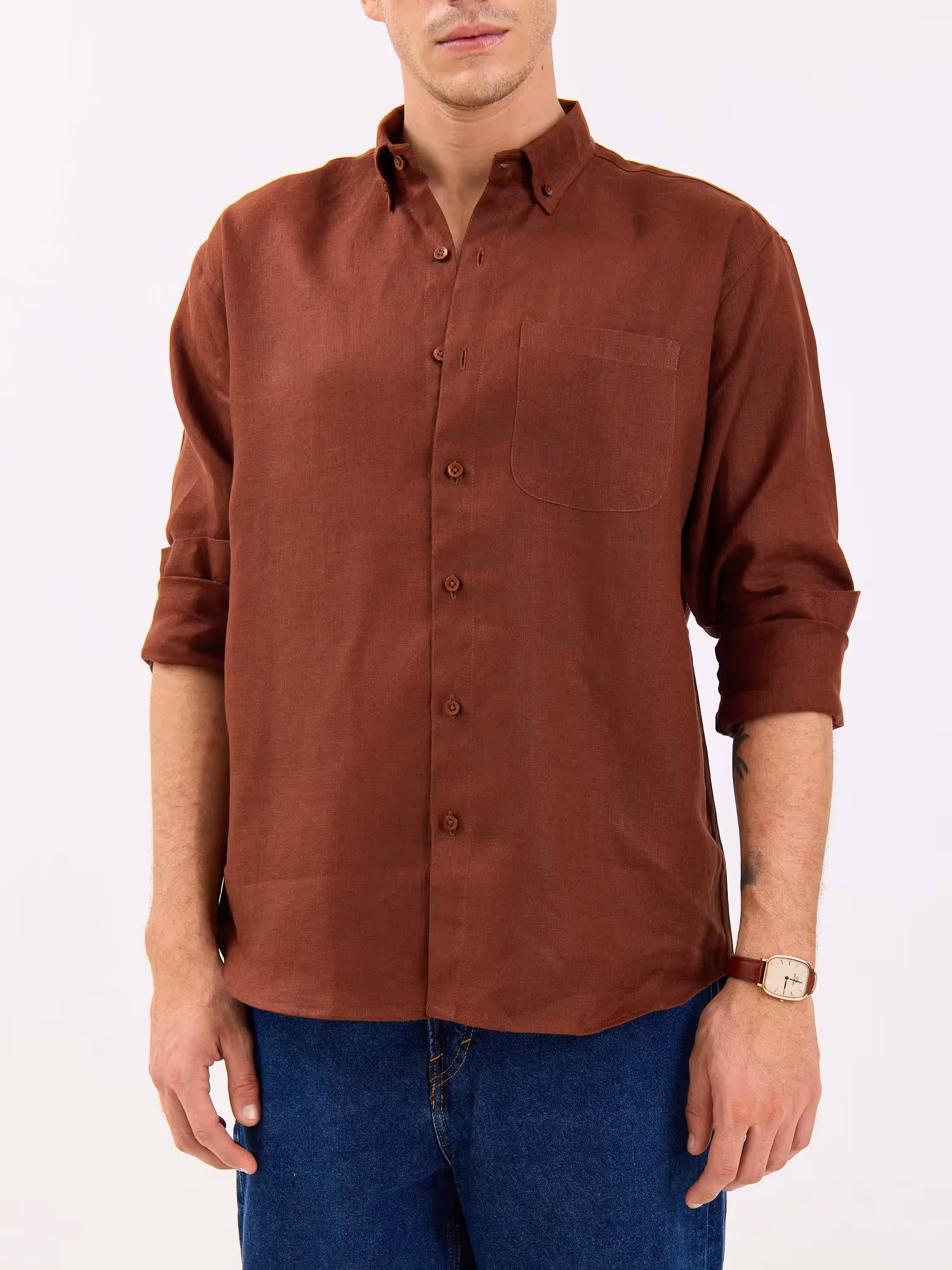 Rust Brown Irish Linen Shirt  image 3