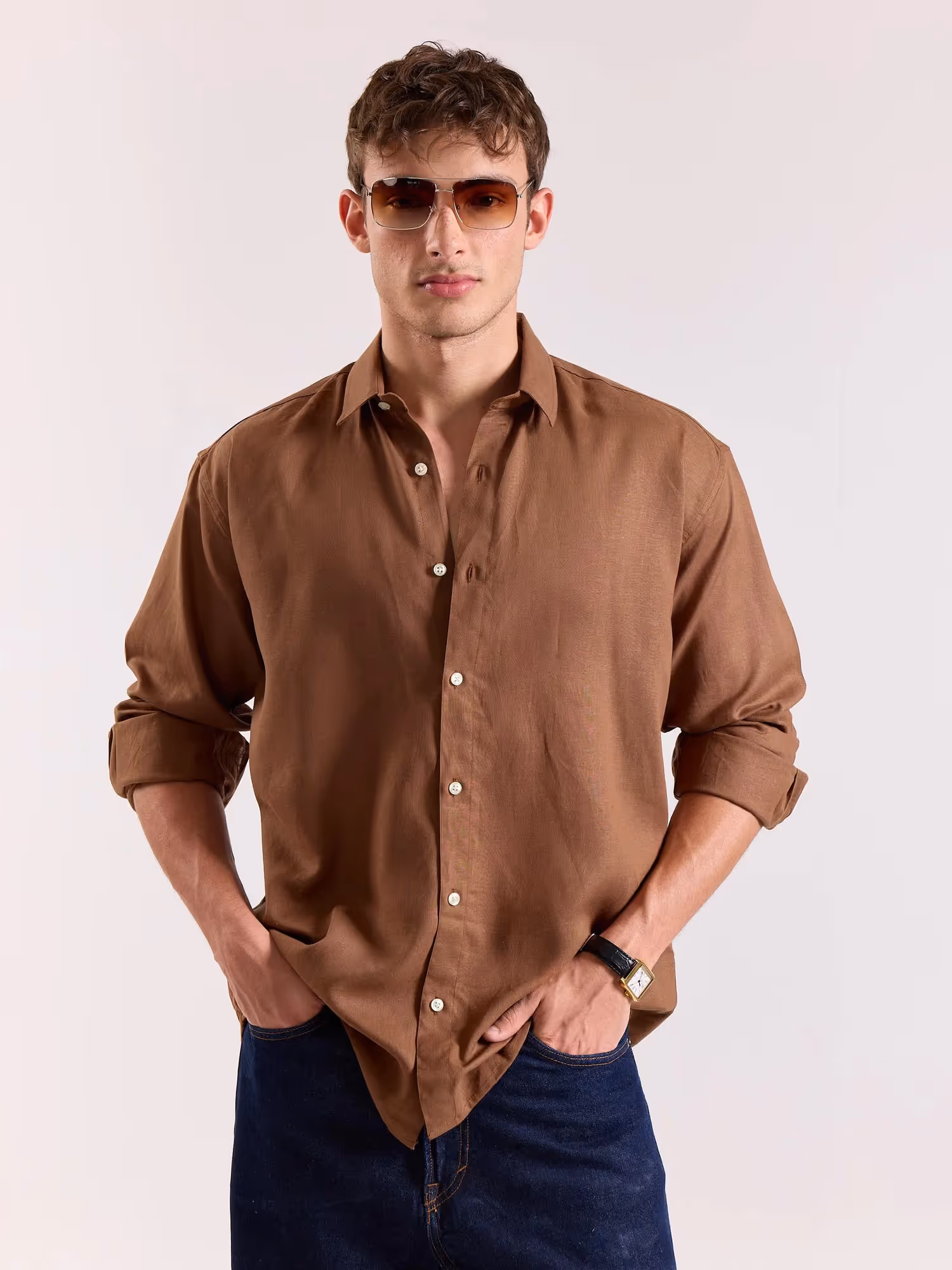 Rust Brown Linen-blend Shirt image 3
