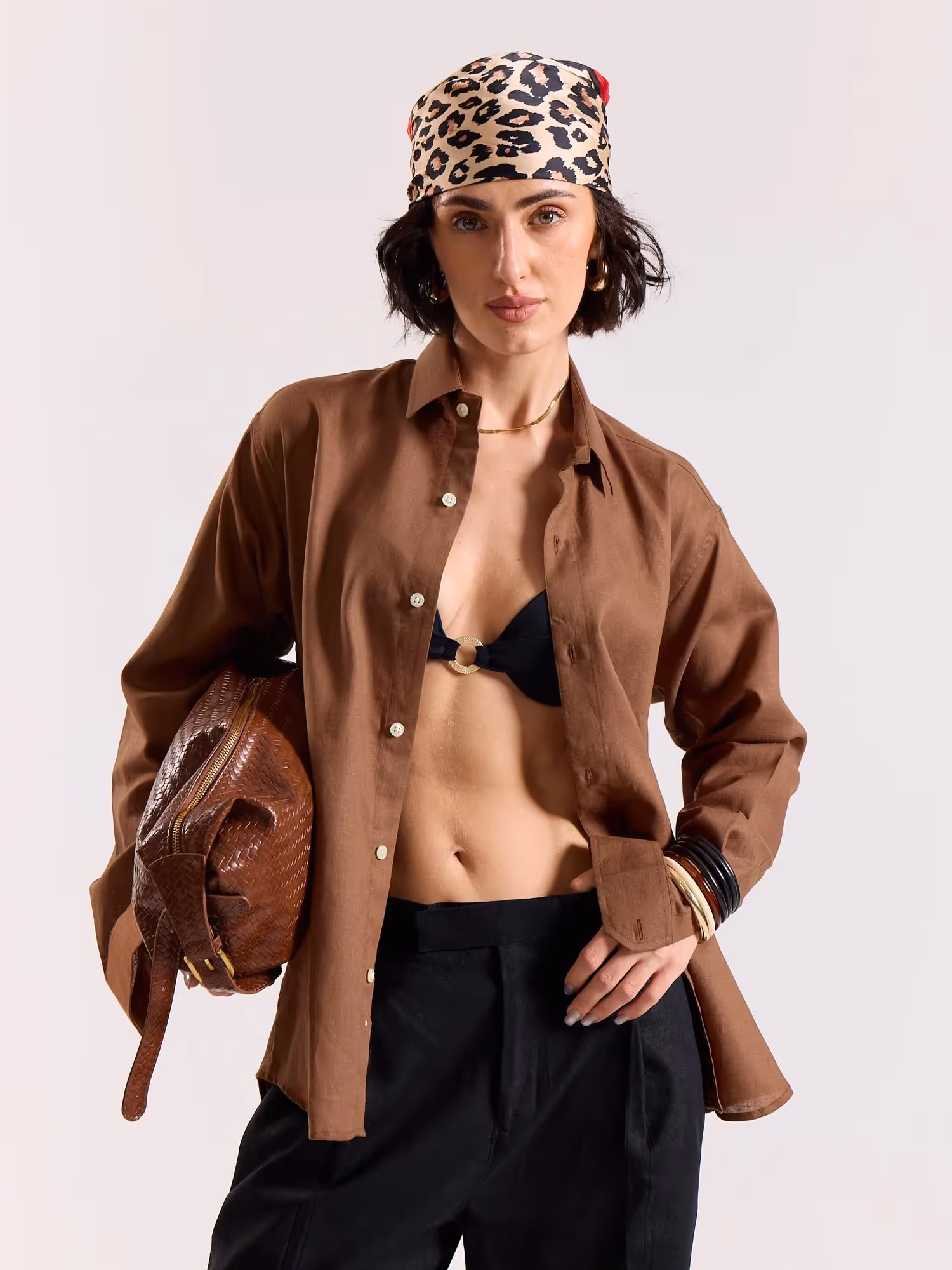 Rust Brown Linen-blend Shirt image 4