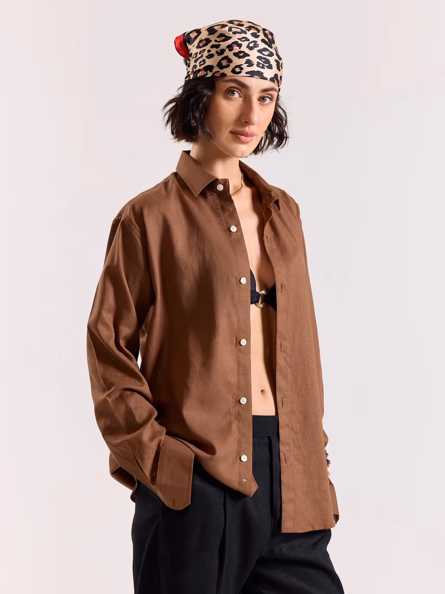 Rust Brown Linen-blend Shirt image 5