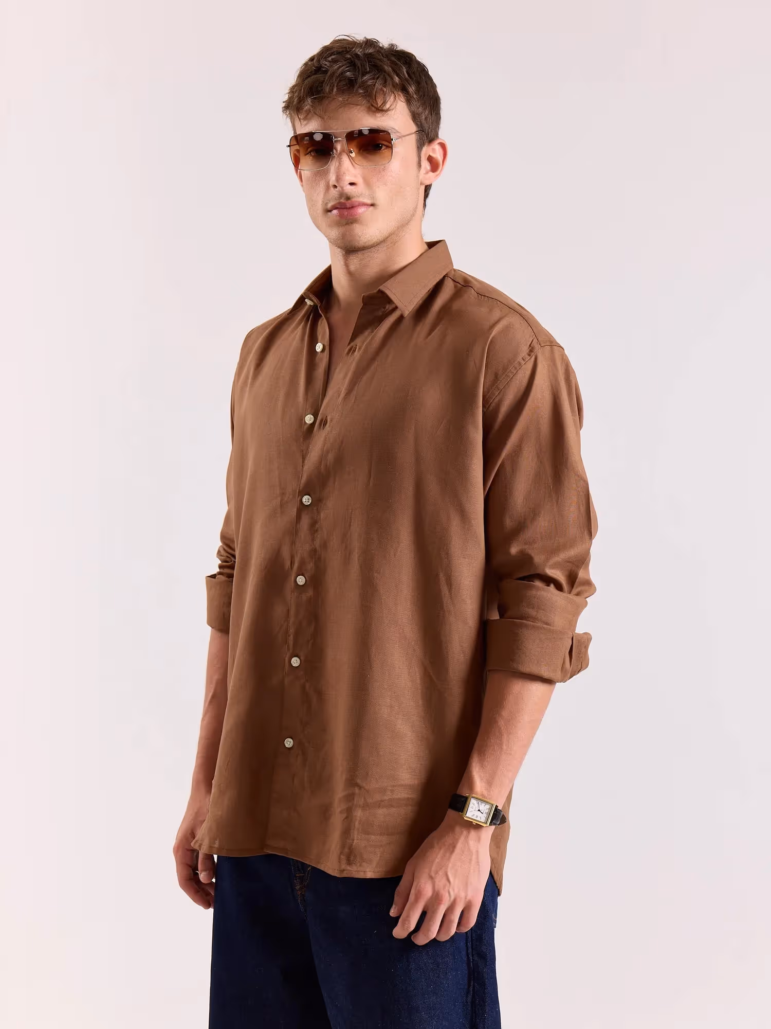 Rust Brown Linen-blend Shirt image 7