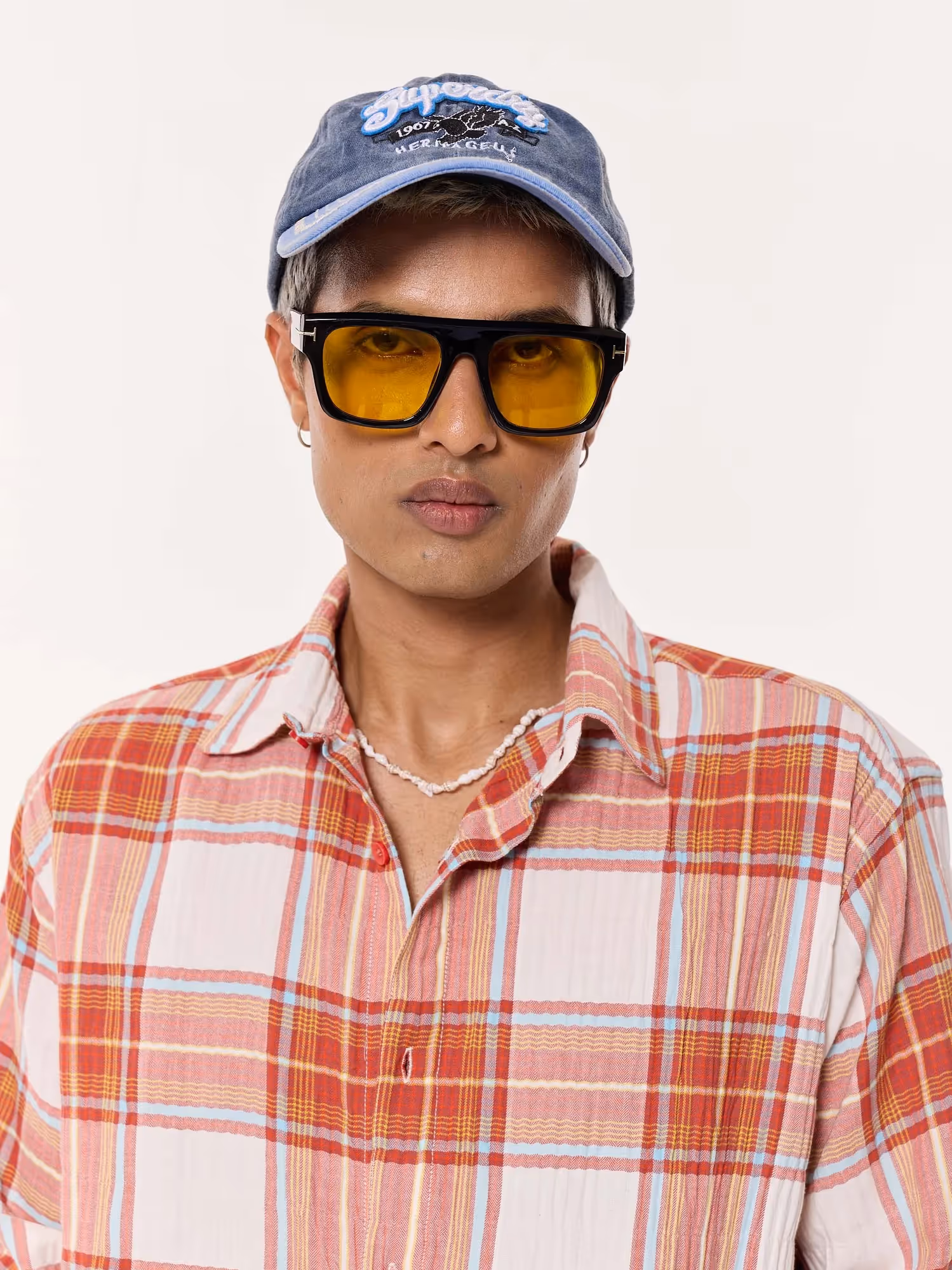 Rust Checkered Seersucker Oversized Cropped Shirt image 8