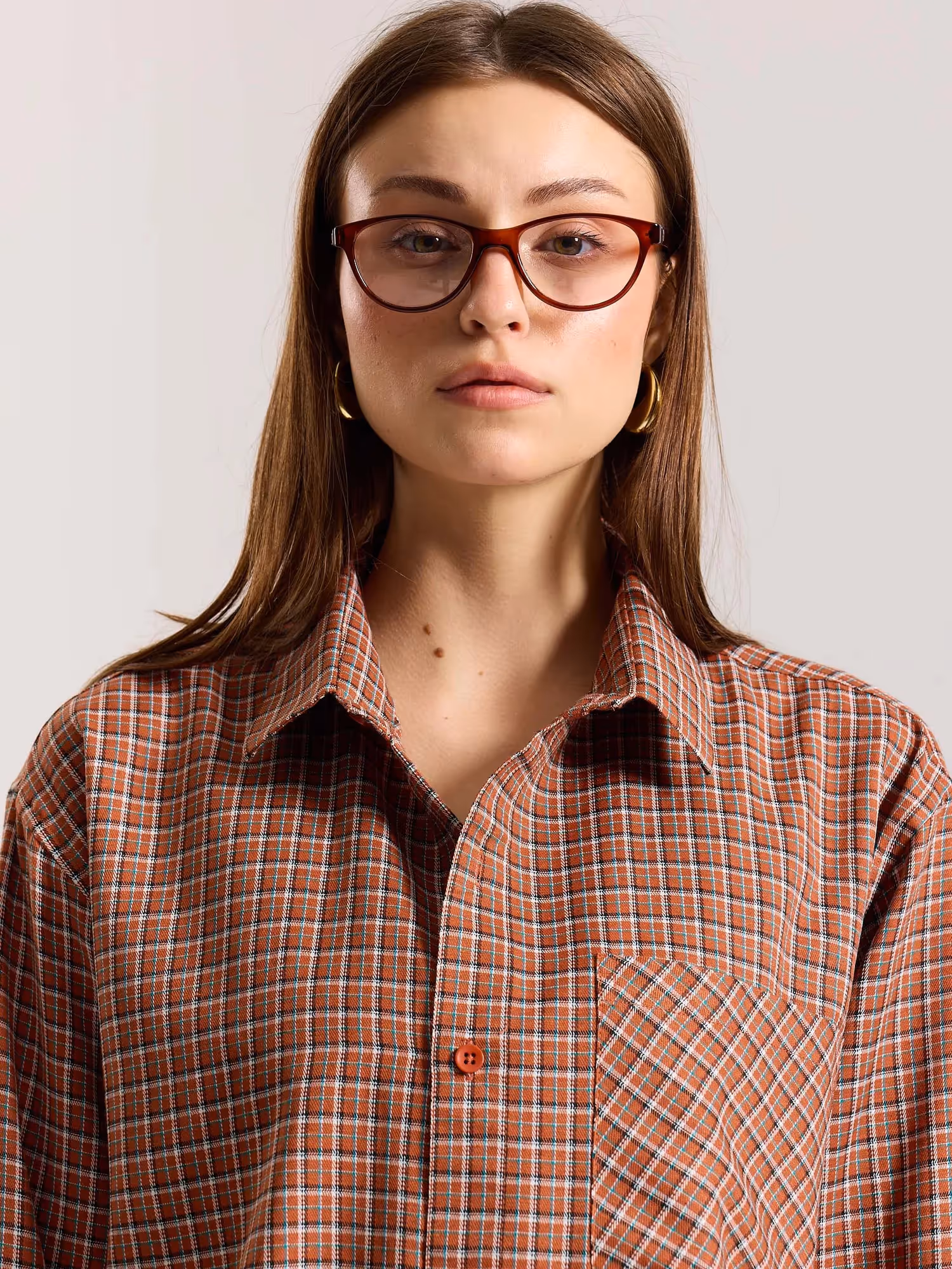 Rust Orange Checkered Oversized Cropped Shirt image 5