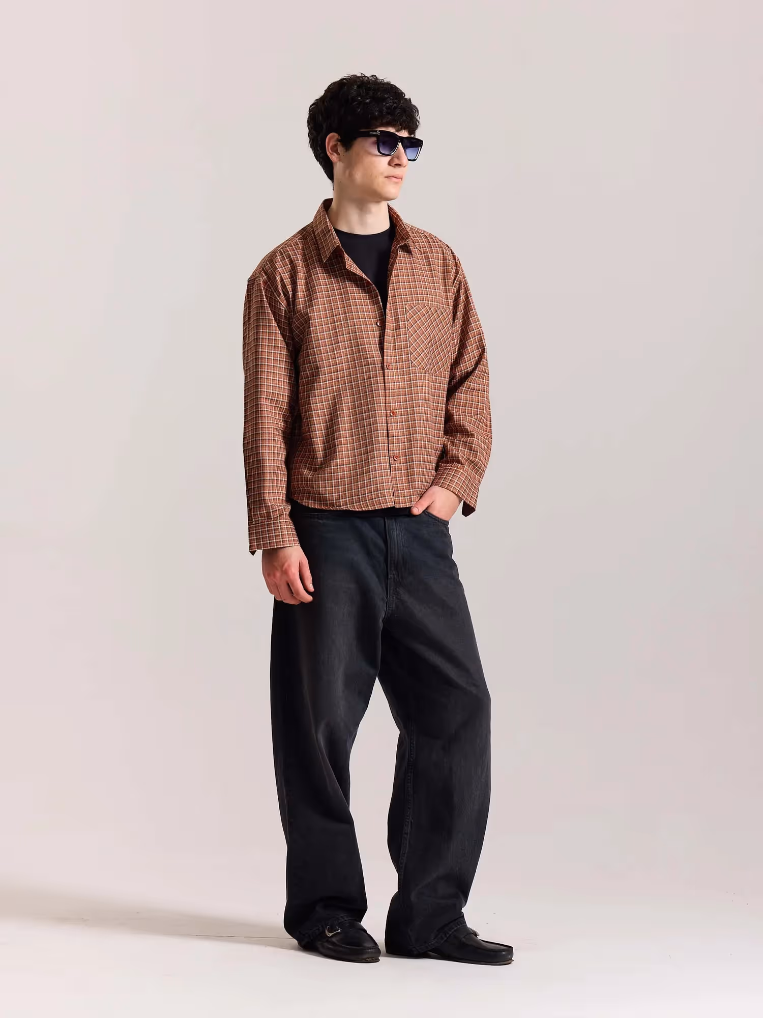 Rust Orange Checkered Oversized Cropped Shirt image 7