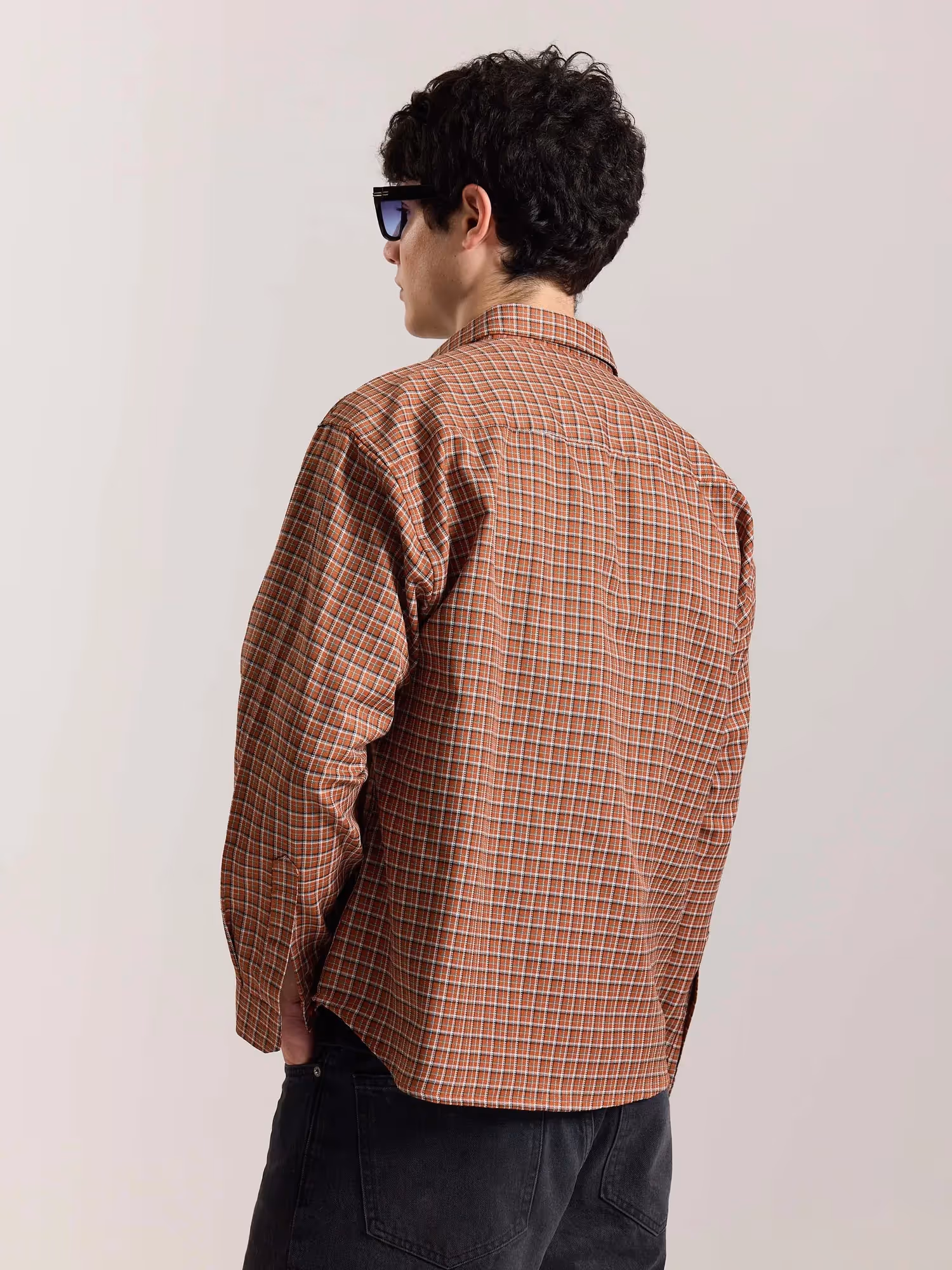 Rust Orange Checkered Oversized Cropped Shirt image 8