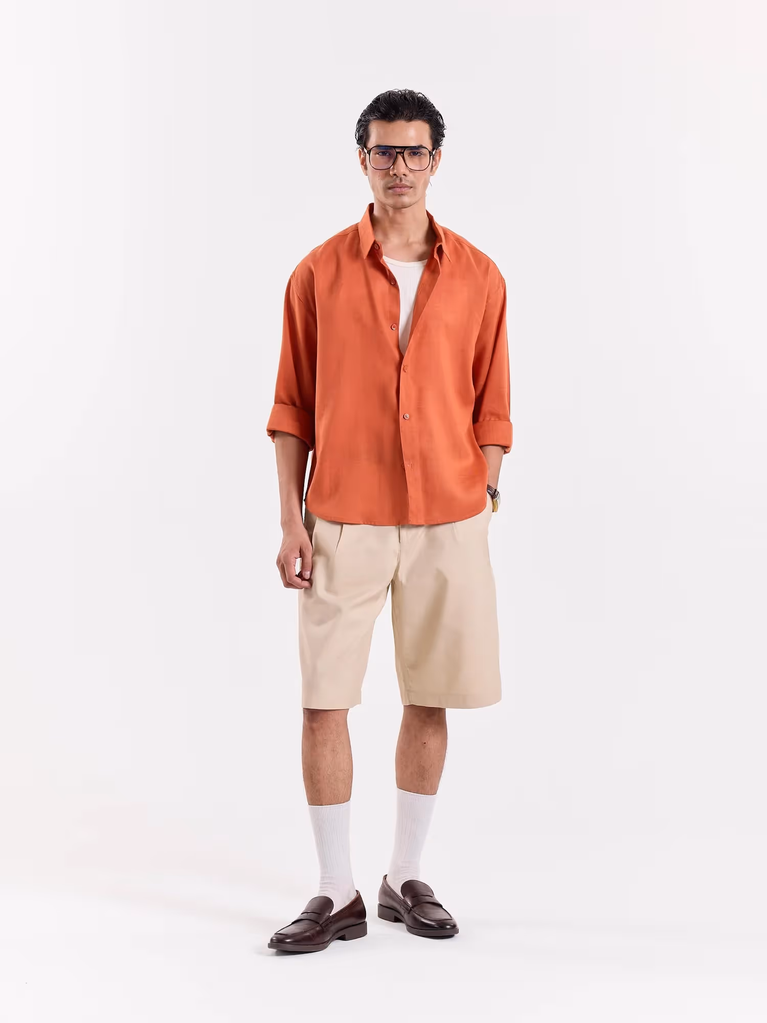 Rust Orange Linen Cropped Shirt image 1