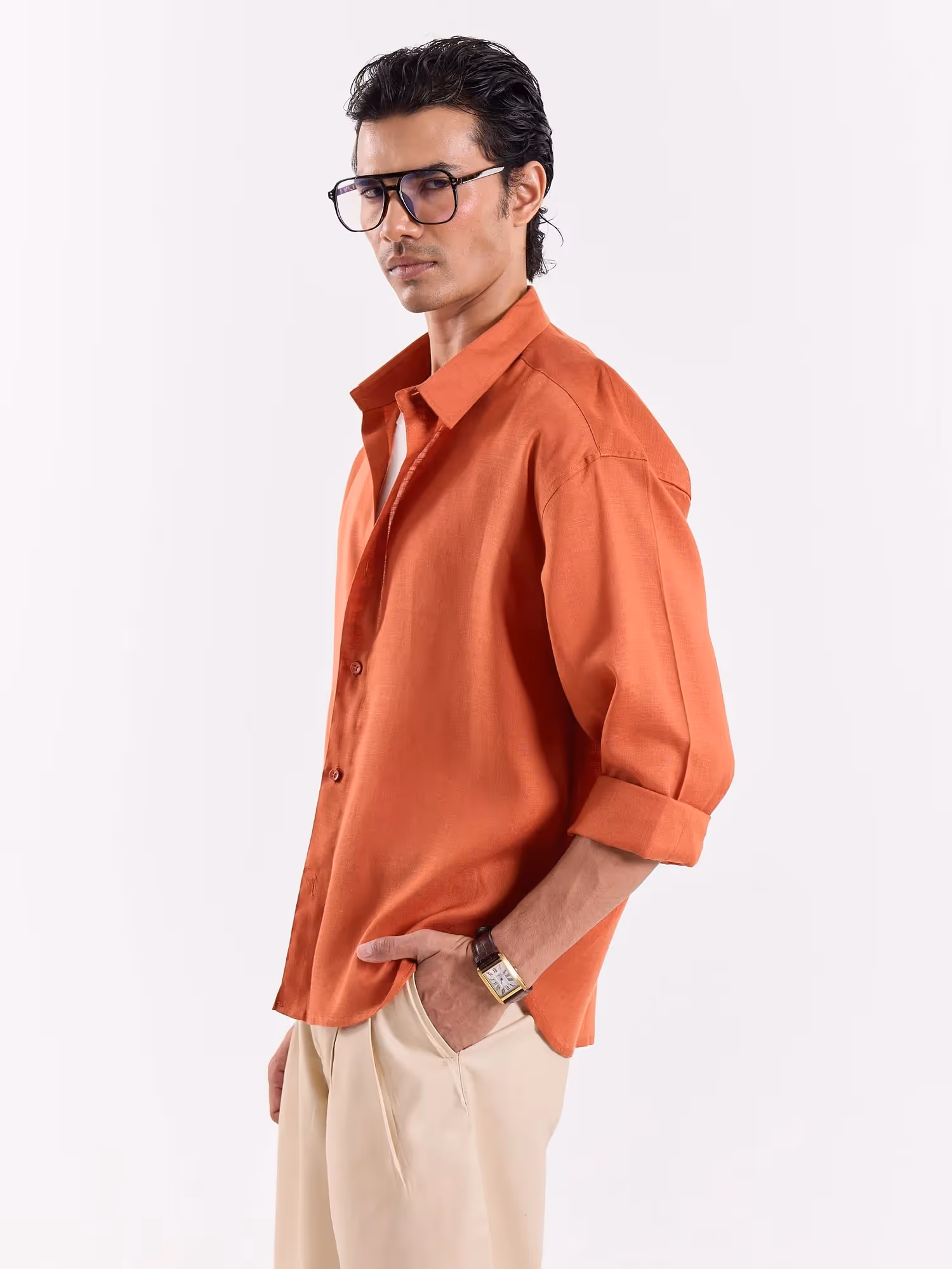 Rust Orange Linen Cropped Shirt image 3