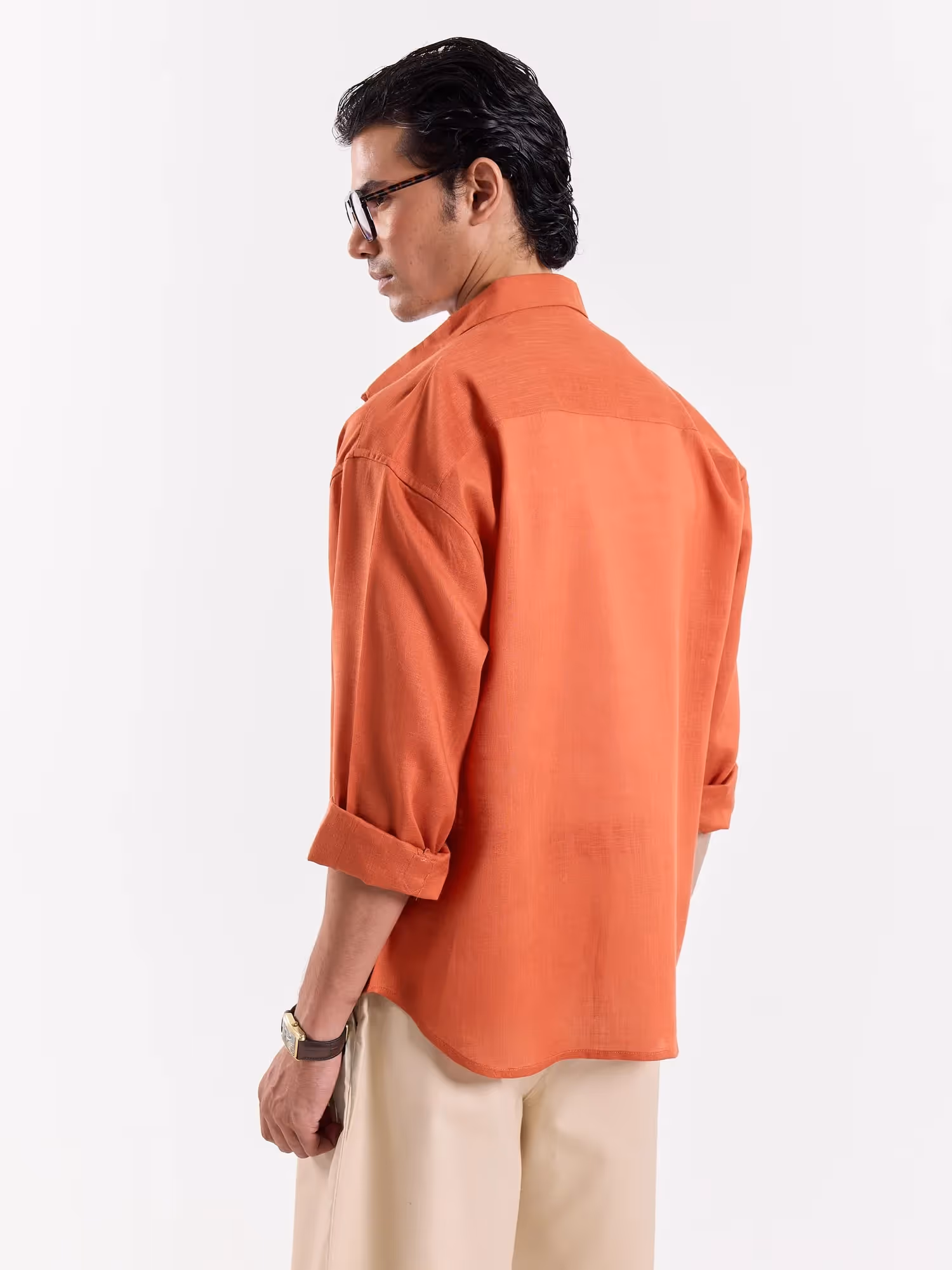 Rust Orange Linen Cropped Shirt image 5
