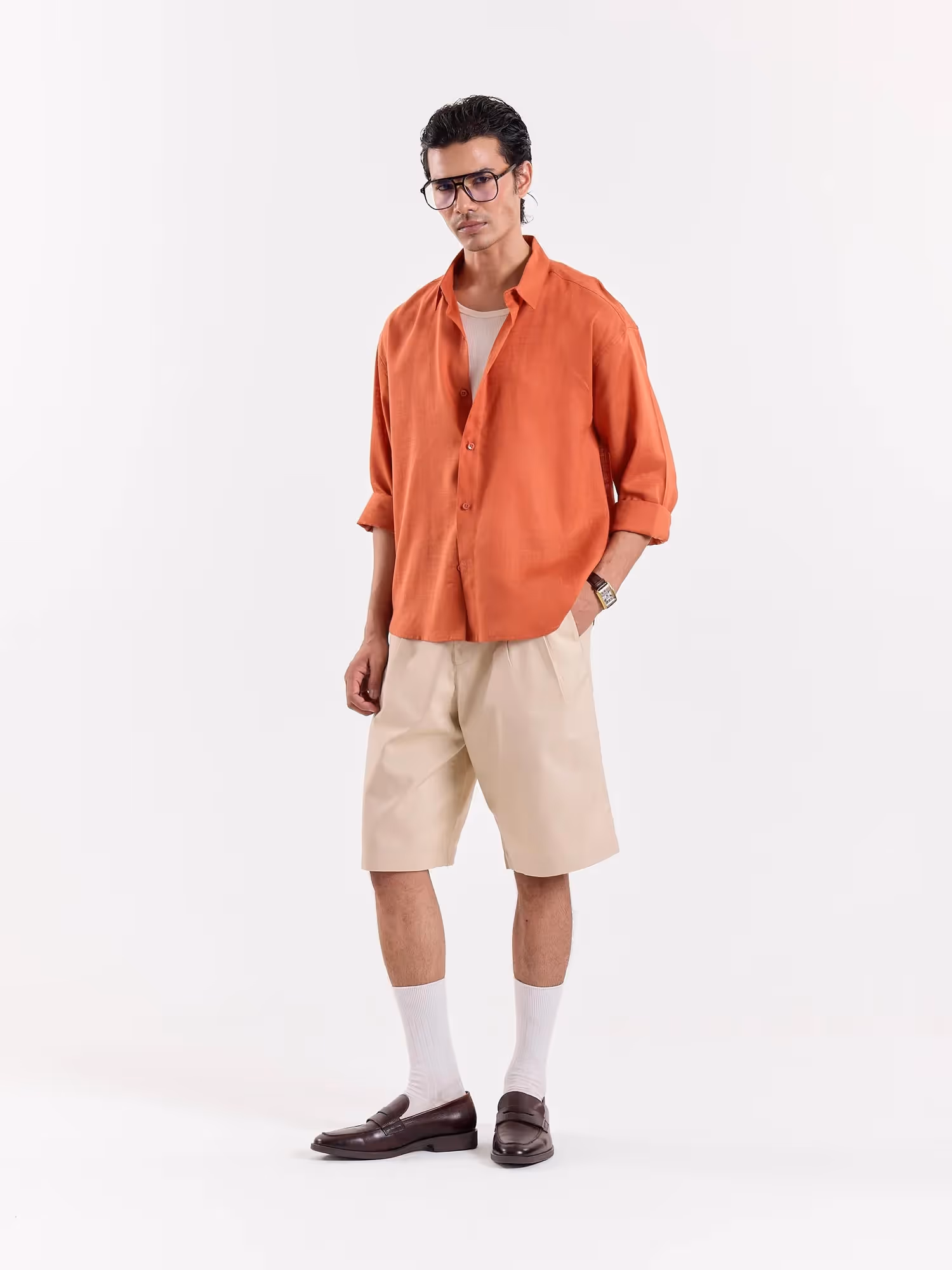 Rust Orange Linen Cropped Shirt image 6