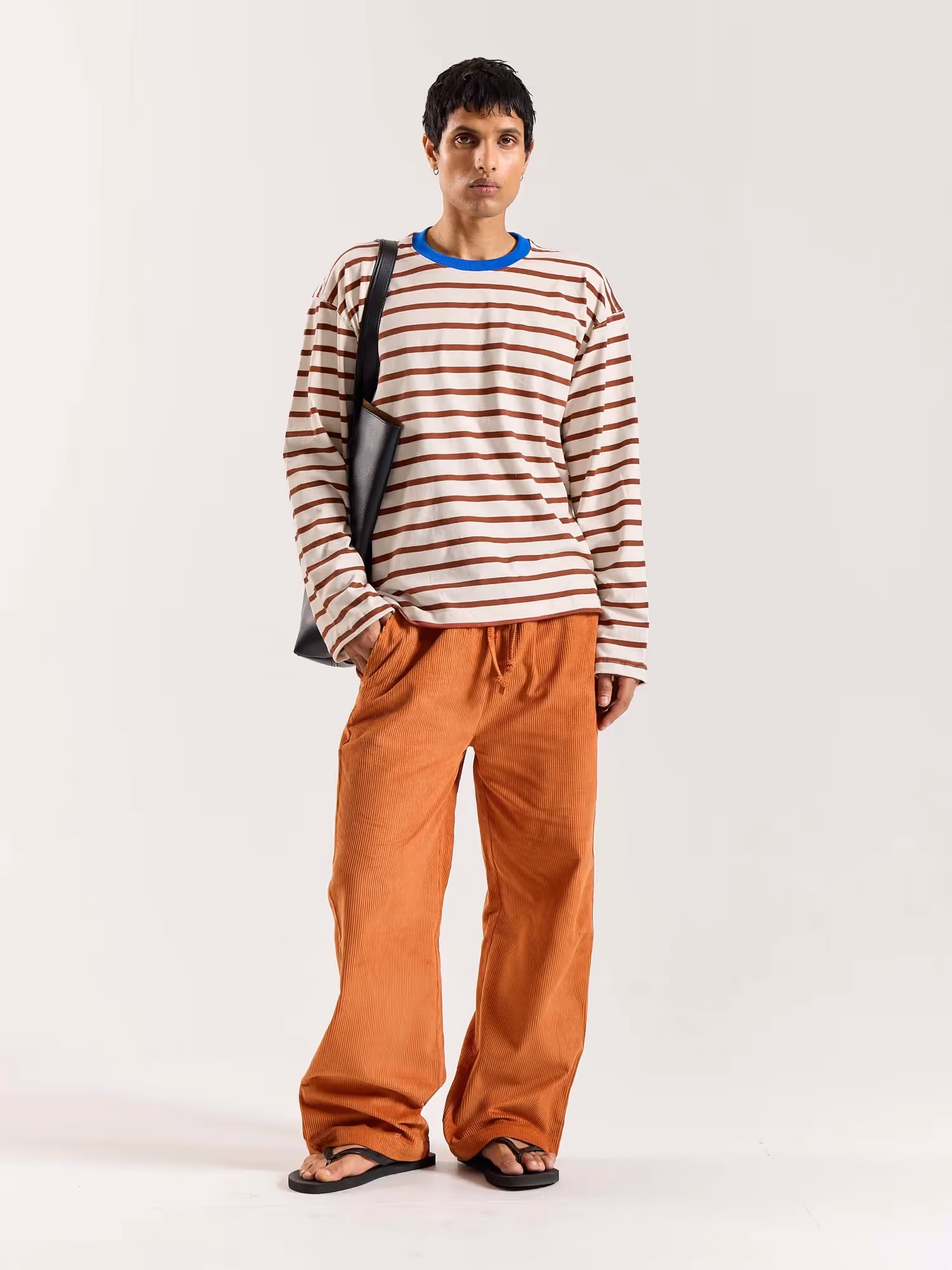 Rust Red Striped Loose Fit Cropped T-Shirt image 1