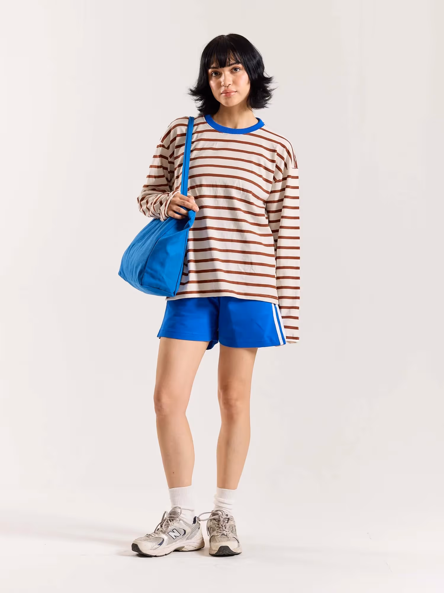 Rust Red Striped Loose Fit Cropped T-Shirt image 2