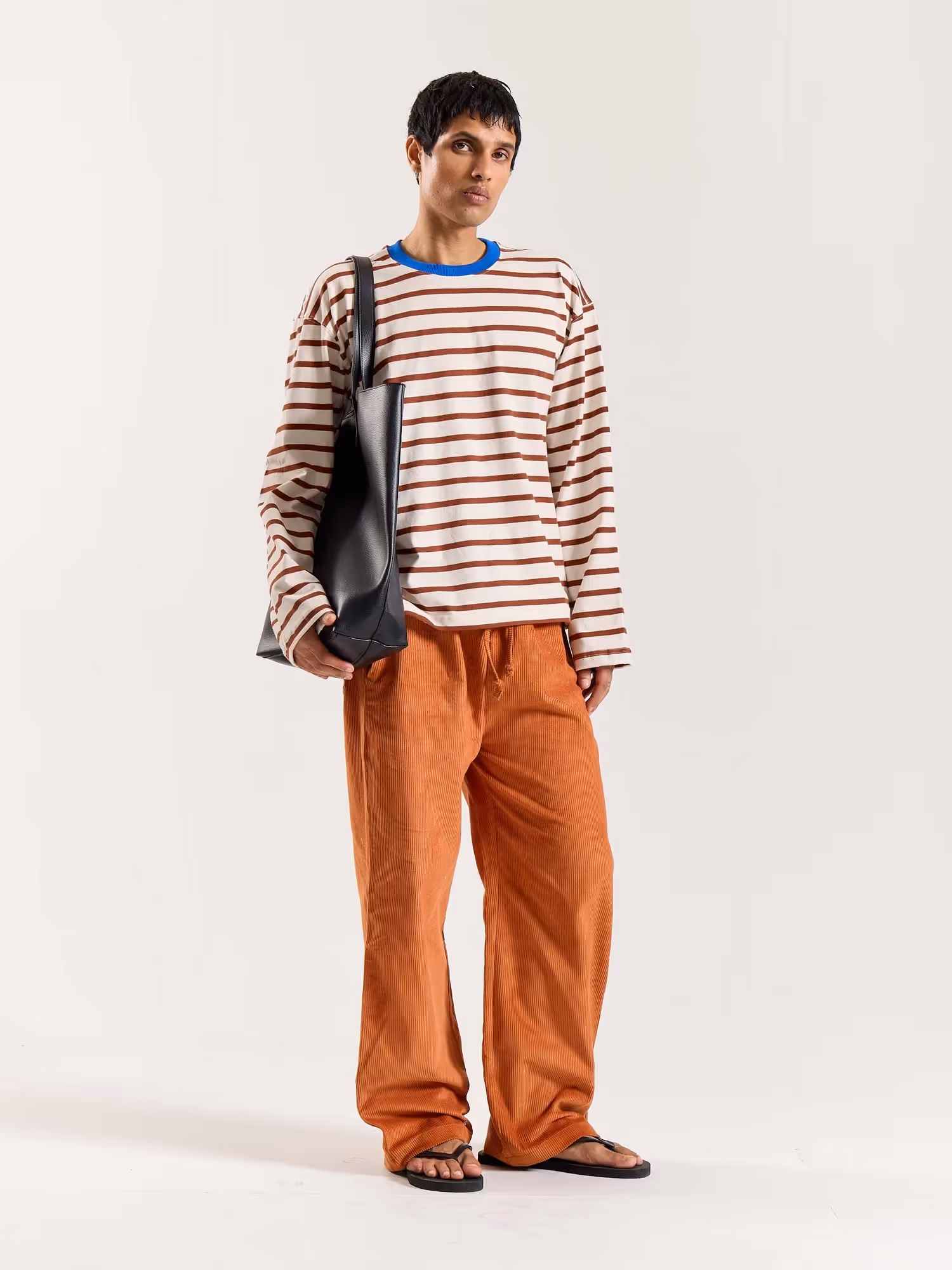 Rust Red Striped Loose Fit Cropped T-Shirt image 3