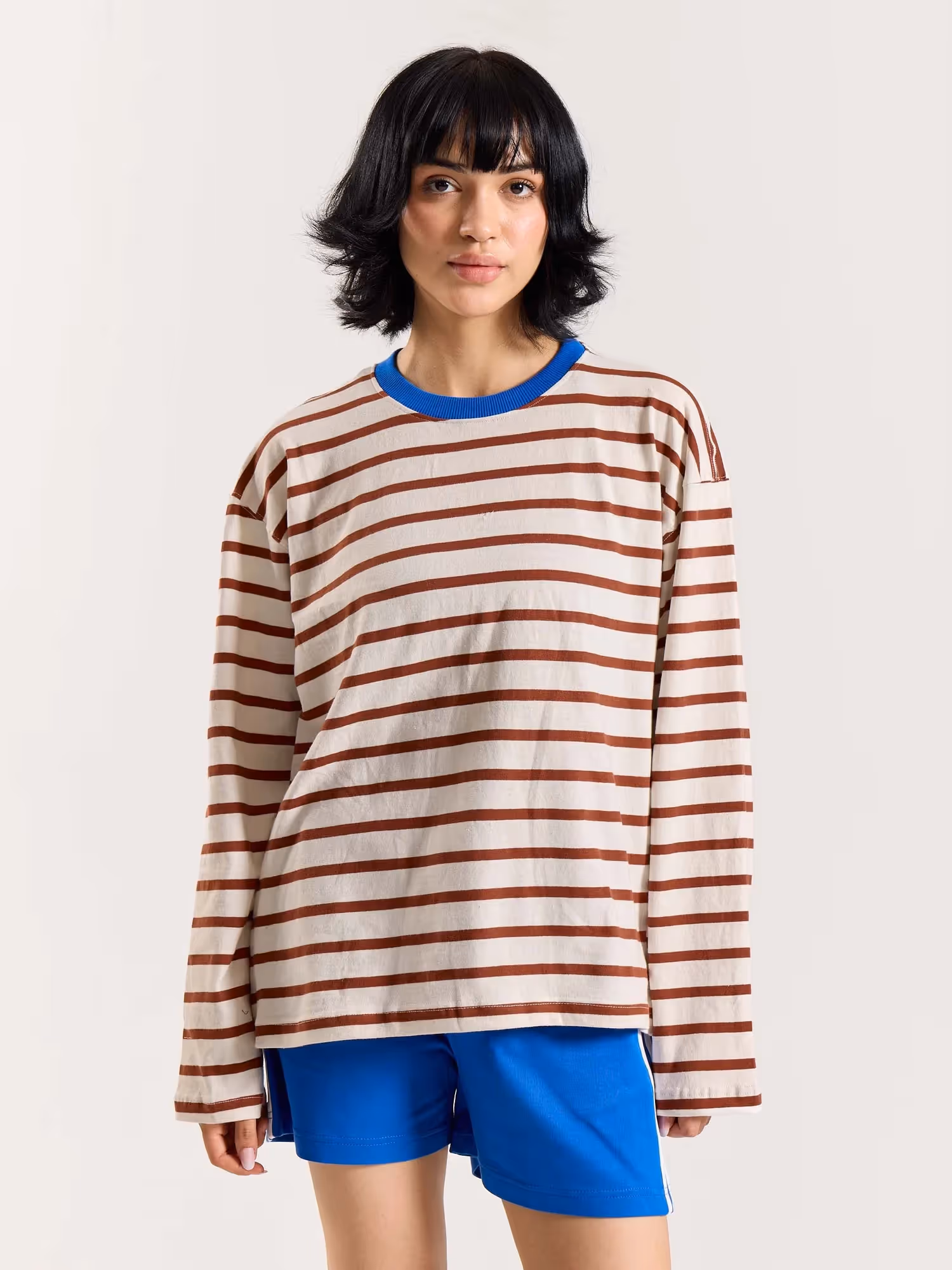 Rust Red Striped Loose Fit Cropped T-Shirt image 5