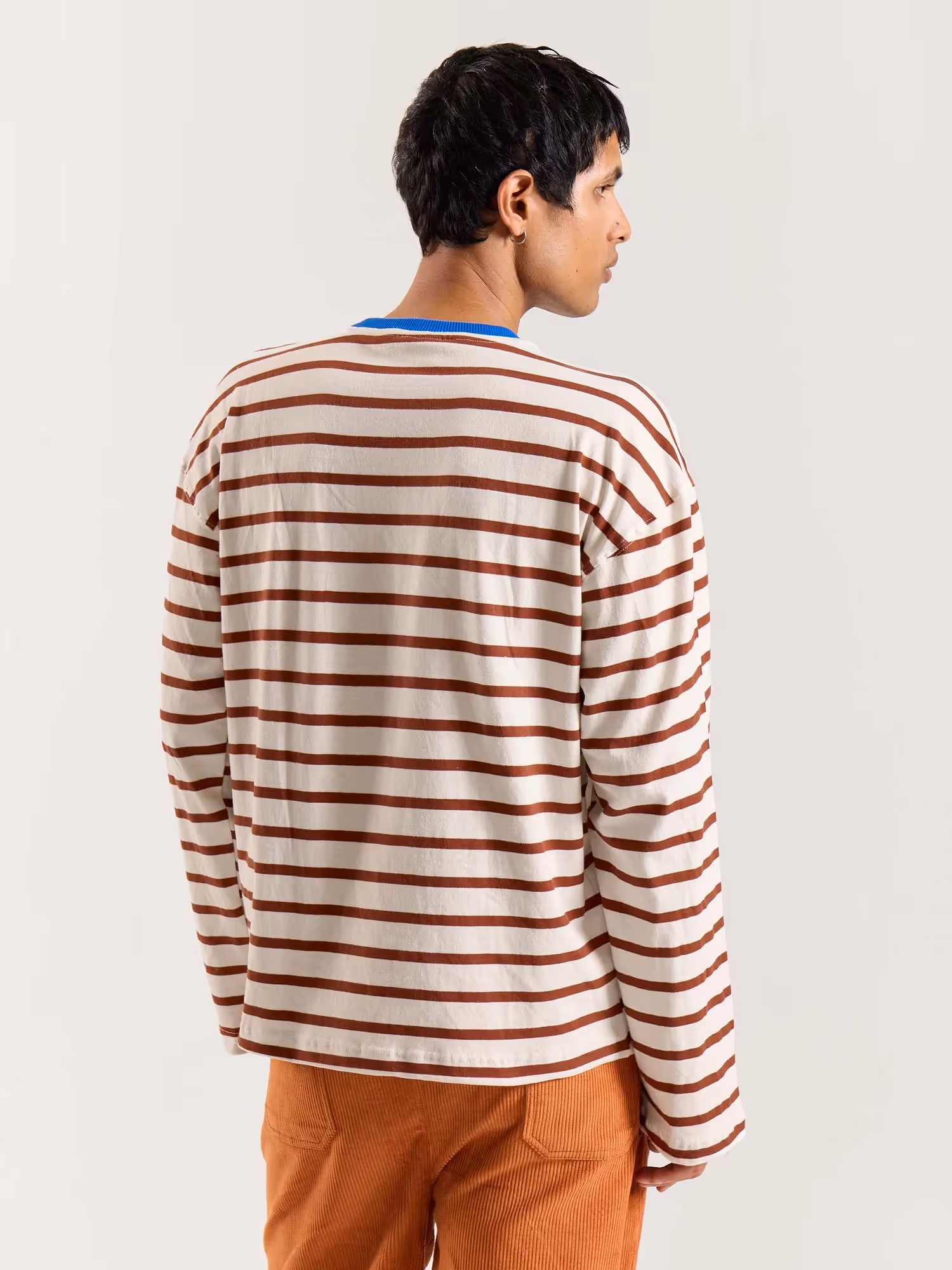 Rust Red Striped Loose Fit Cropped T-Shirt image 6