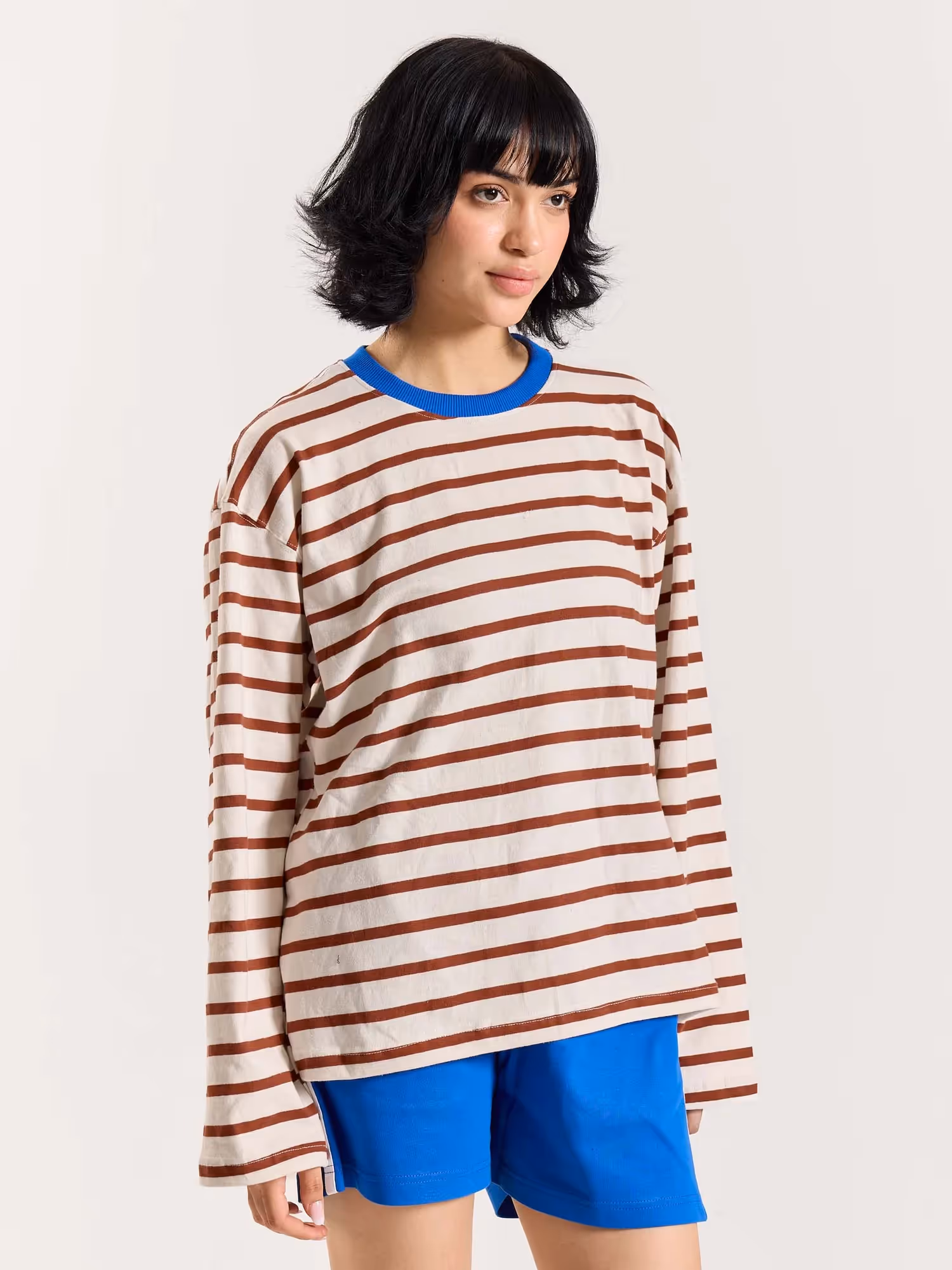 Rust Red Striped Loose Fit Cropped T-Shirt image 7