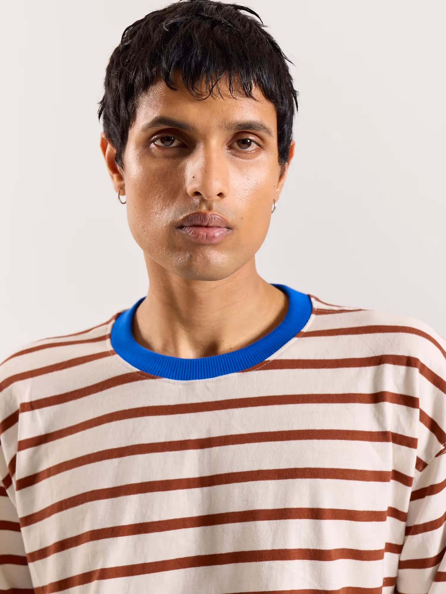 Rust Red Striped Loose Fit Cropped T-Shirt image 8