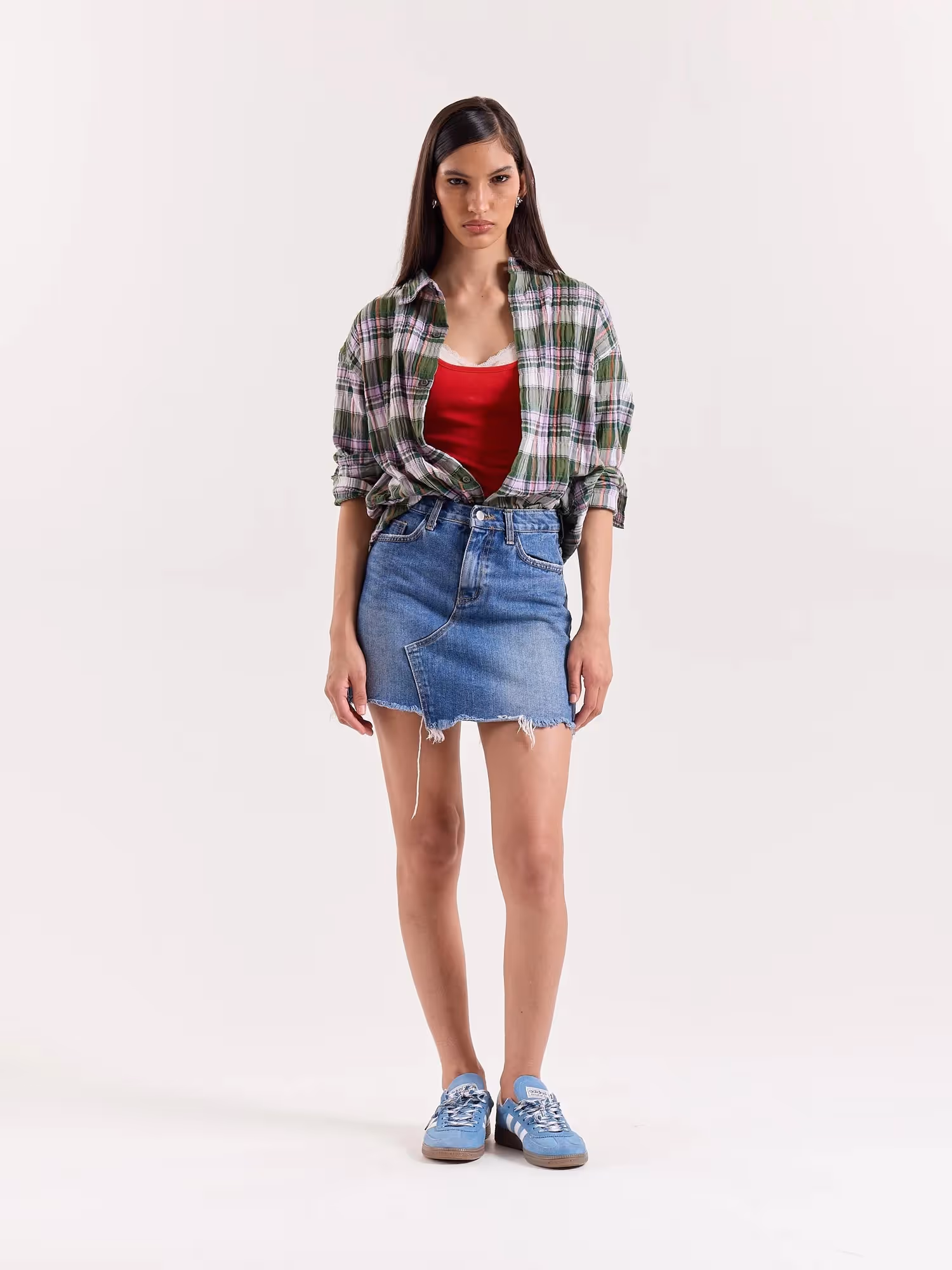 Sage & Lilac Checked Gauze Cropped Shirt image 2
