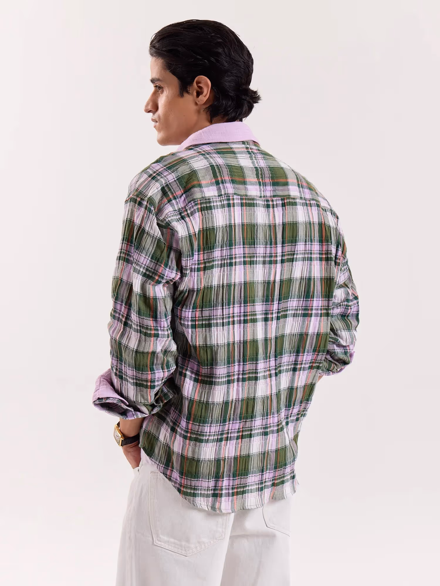 Sage & Lilac Checked Gauze Cropped Shirt image 7