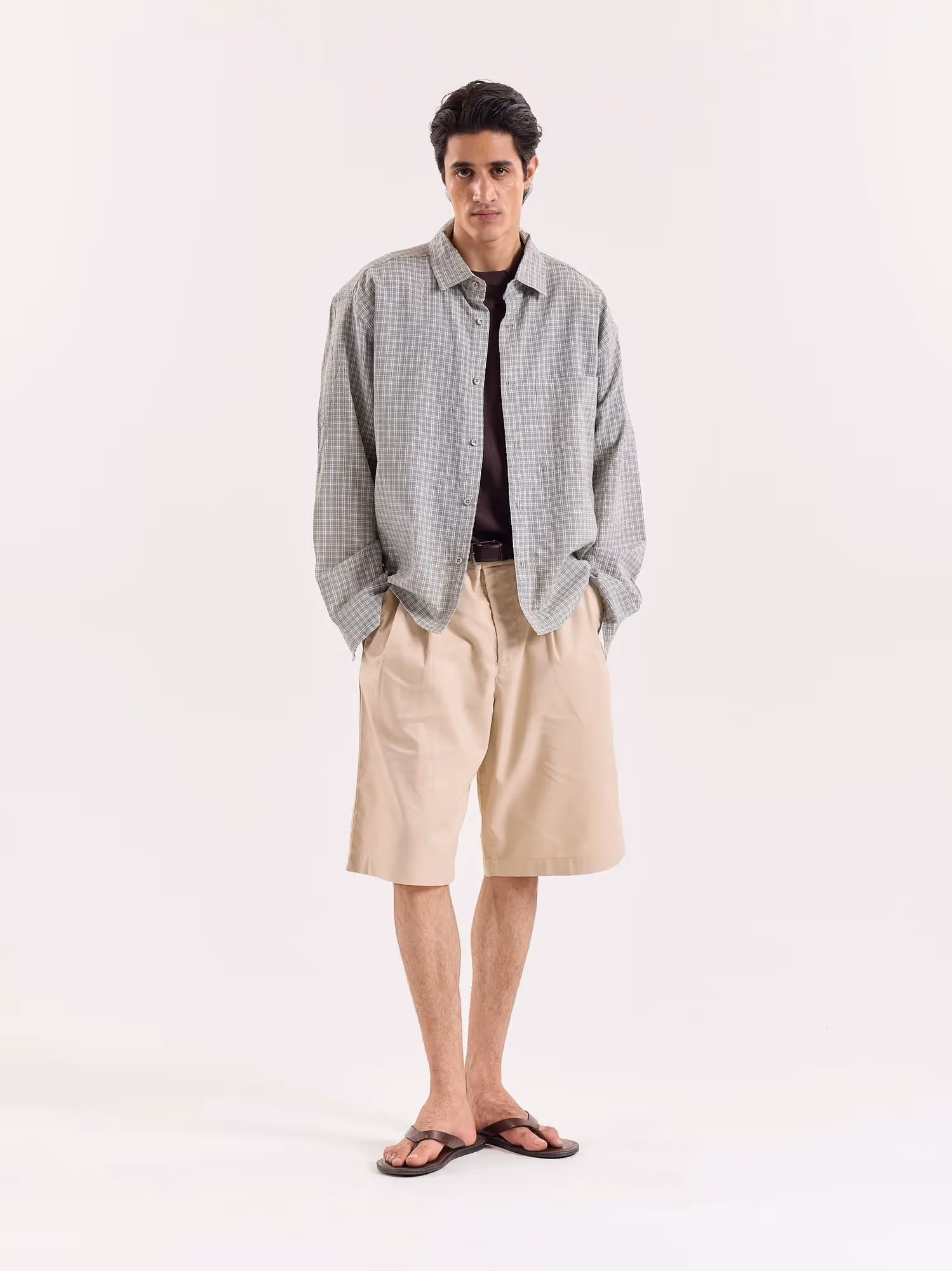 Sage Green and White Grid Checkered Cropped Shirt image 1