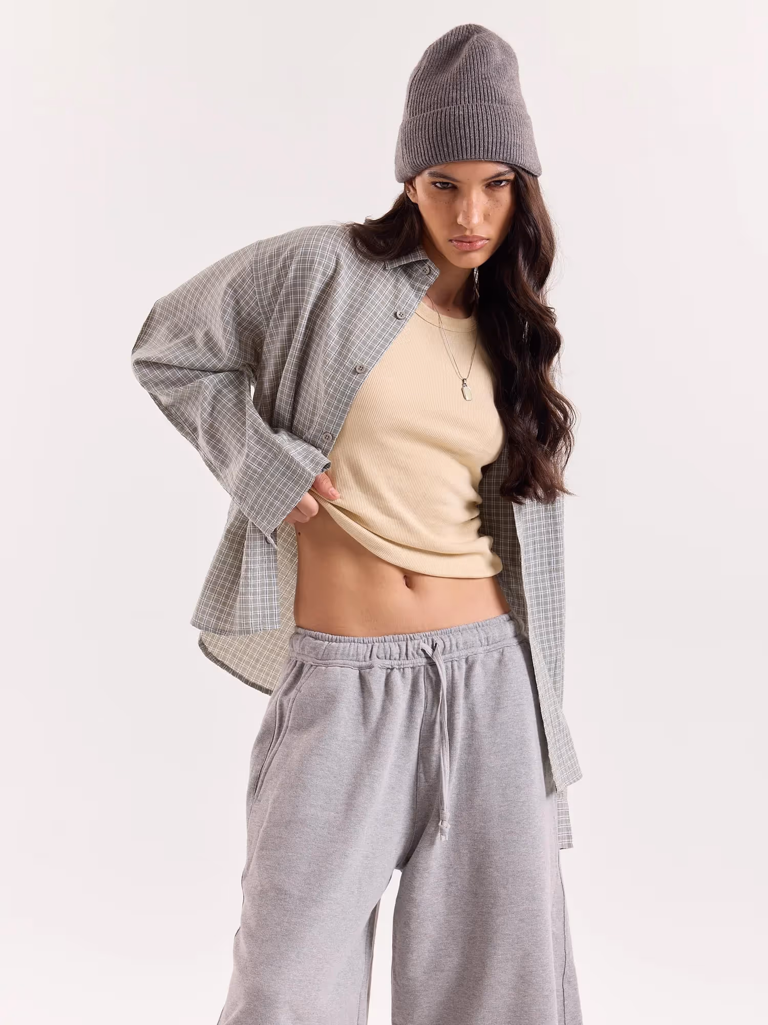 Sage Green and White Grid Checkered Cropped Shirt image 4