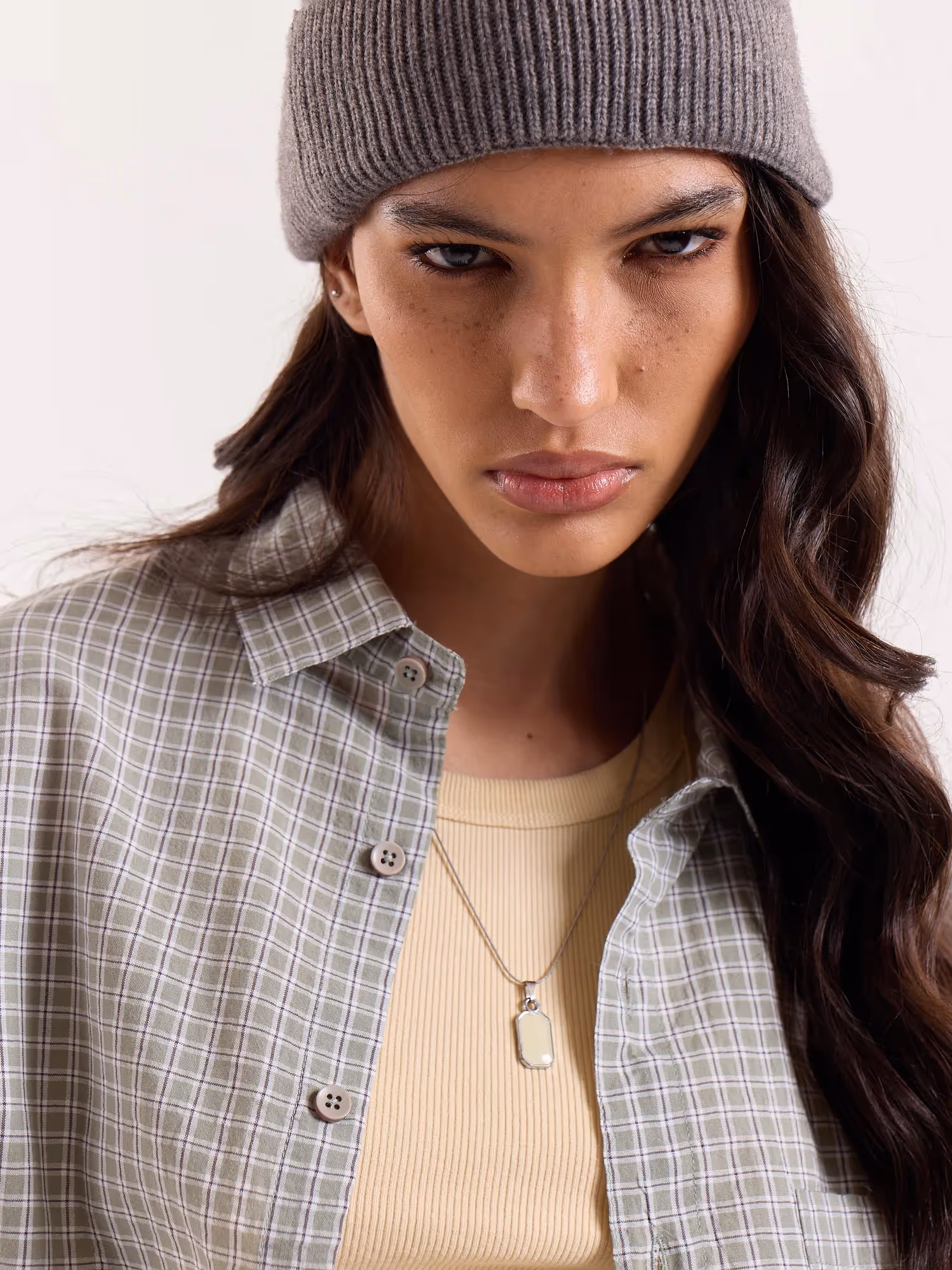 Sage Green and White Grid Checkered Cropped Shirt image 6