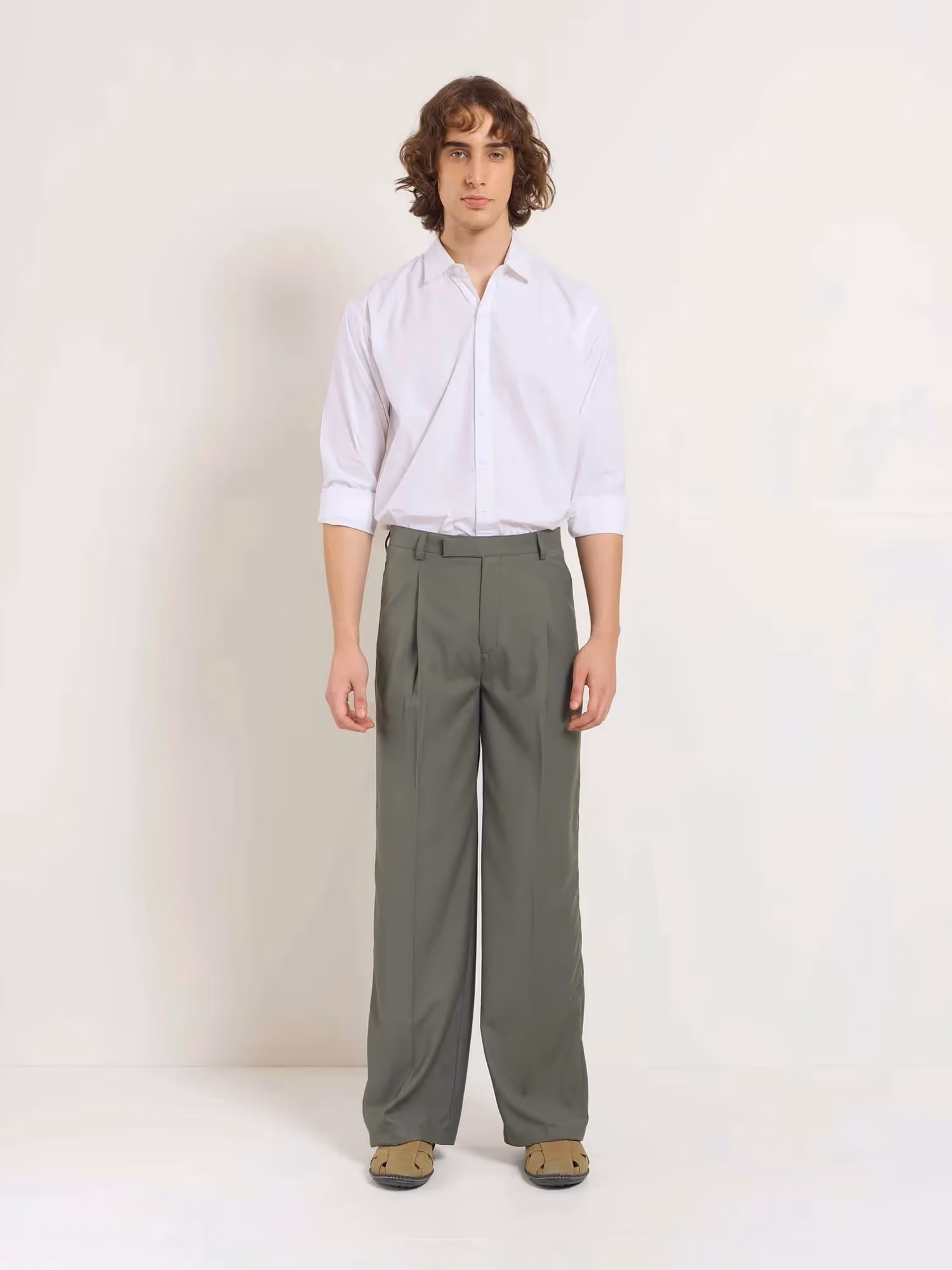Sage Green Baggy Fit Trousers image 1