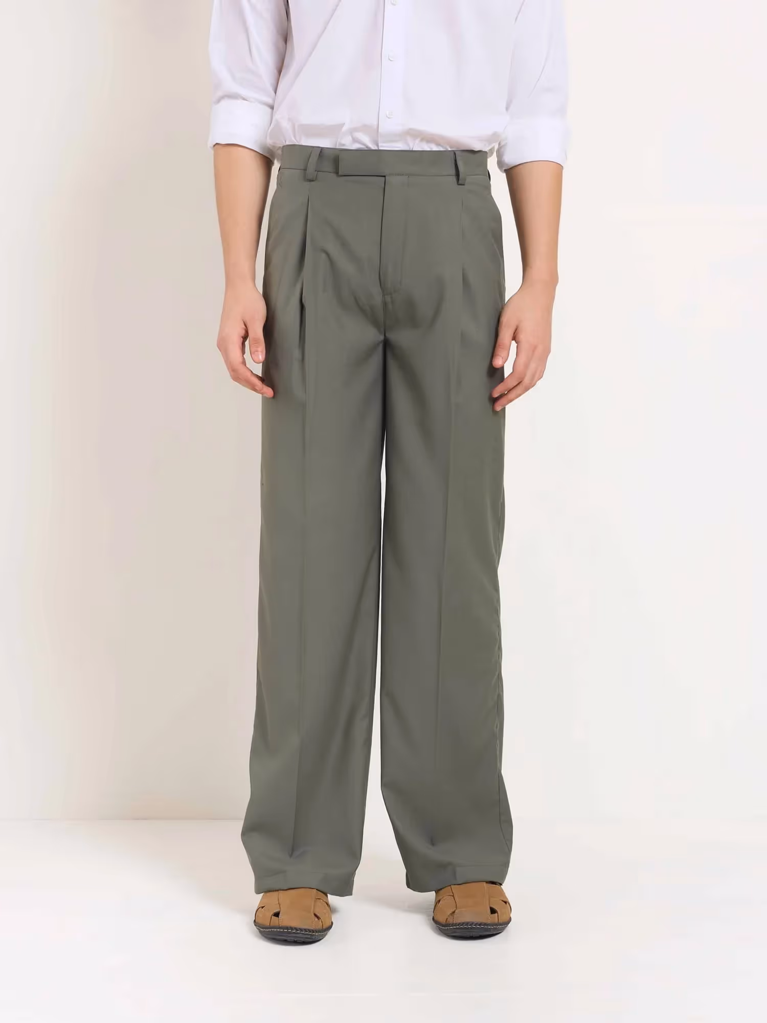 Sage Green Baggy Fit Trousers image 2