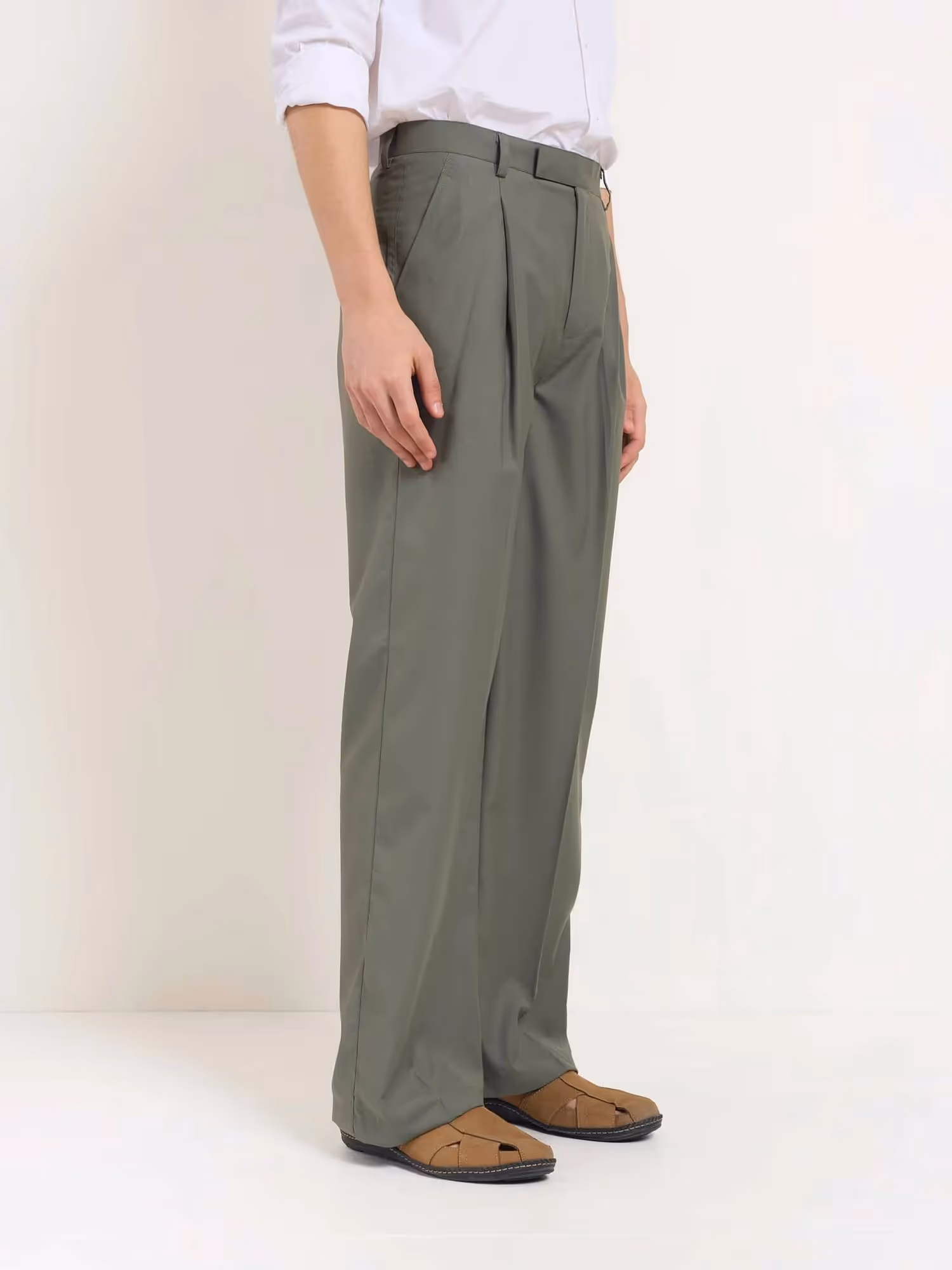 Sage Green Baggy Fit Trousers image 5