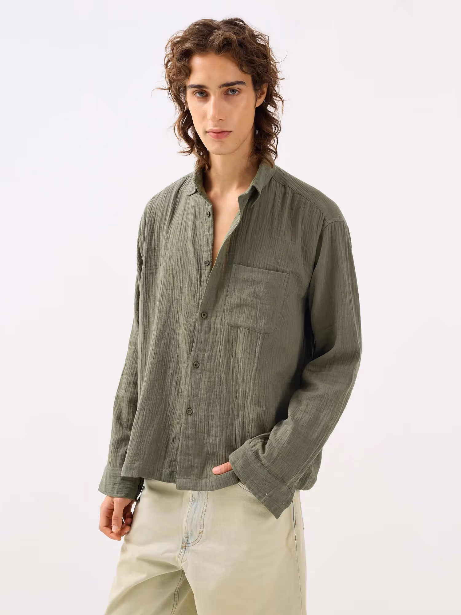 Sage Green Gauze Holiday Shirt image 4