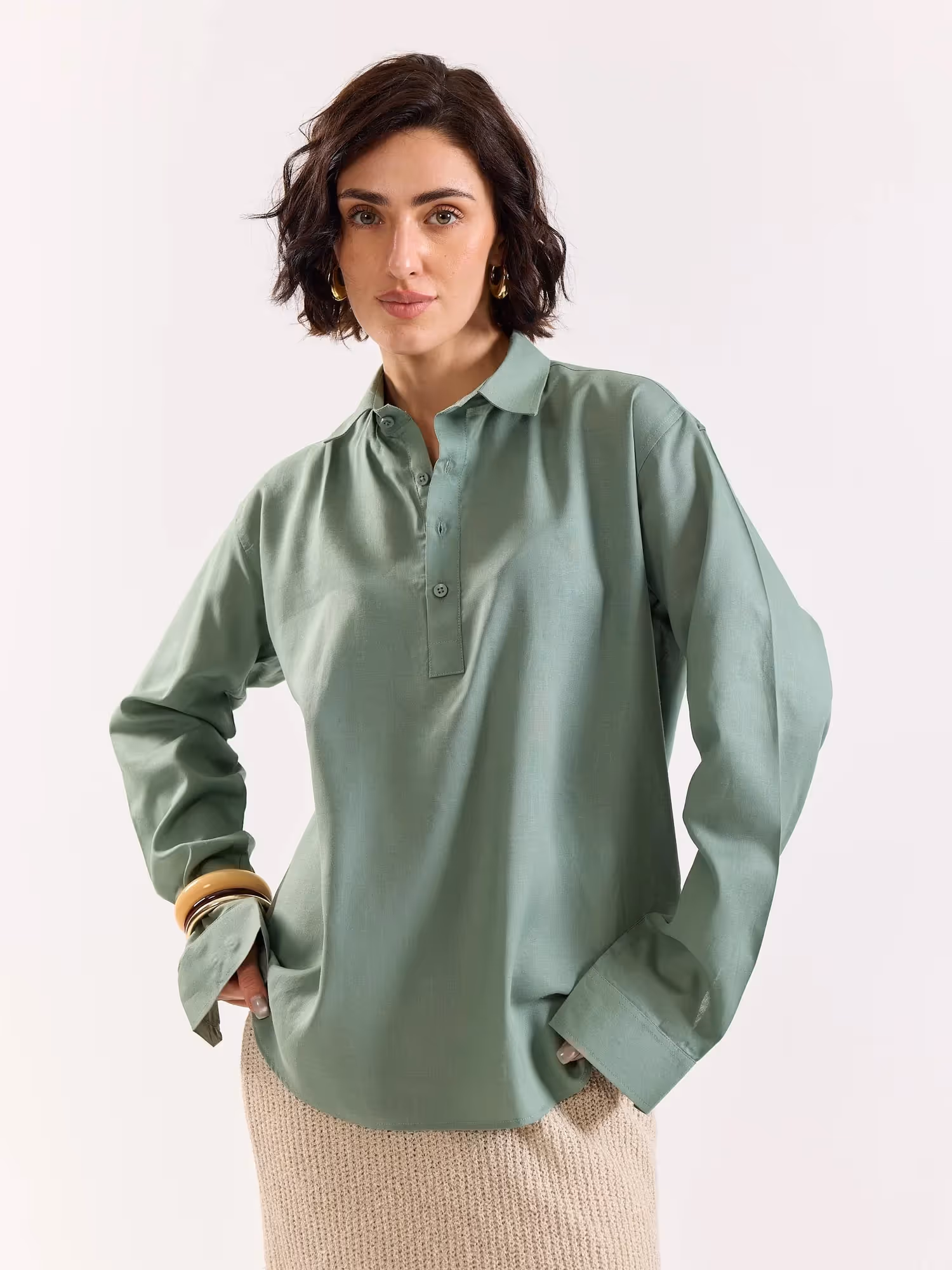 Sage Green Linen Blend Pullover  image 4