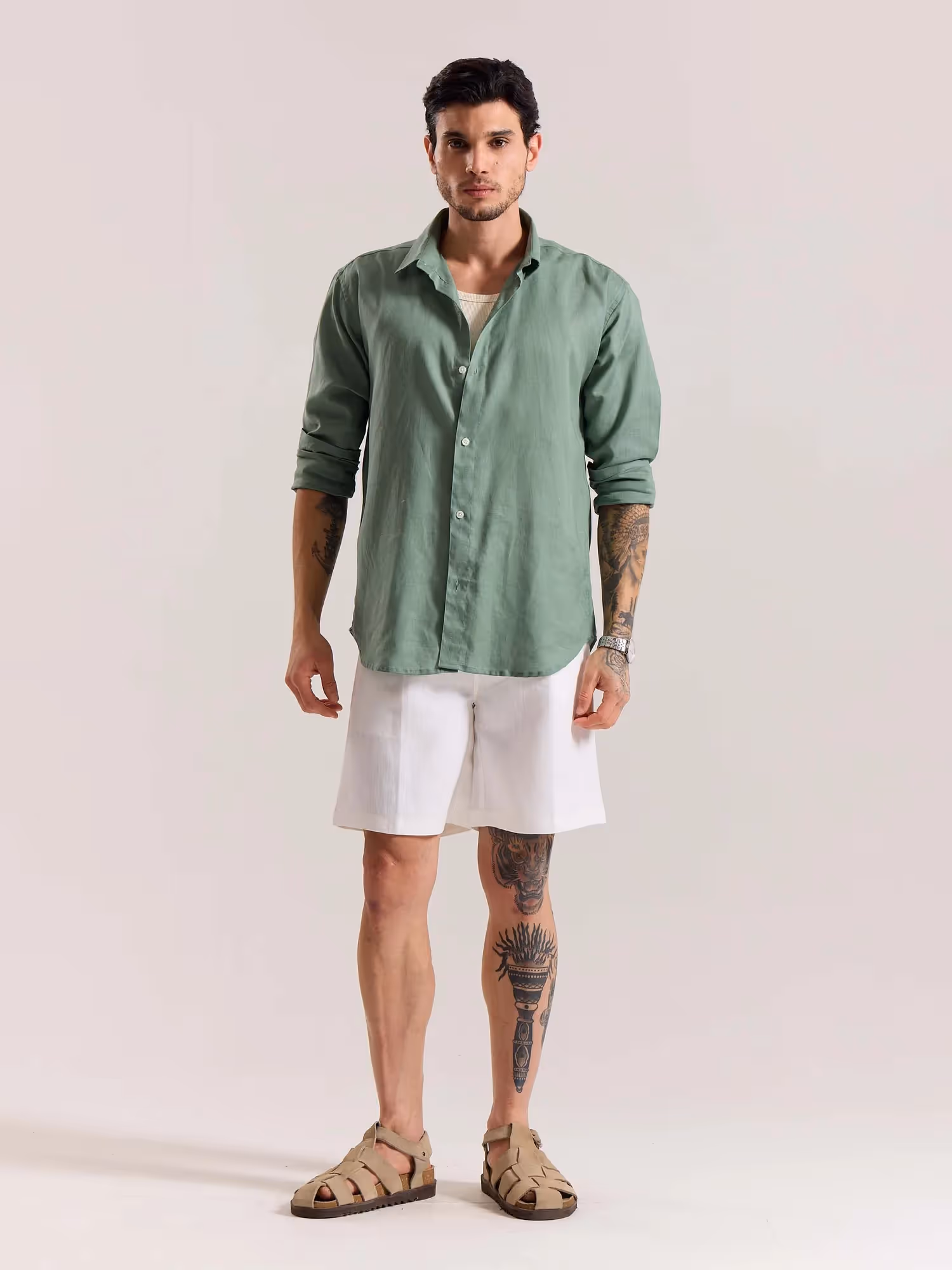 Sage Green Linen-blend Shirt image 1