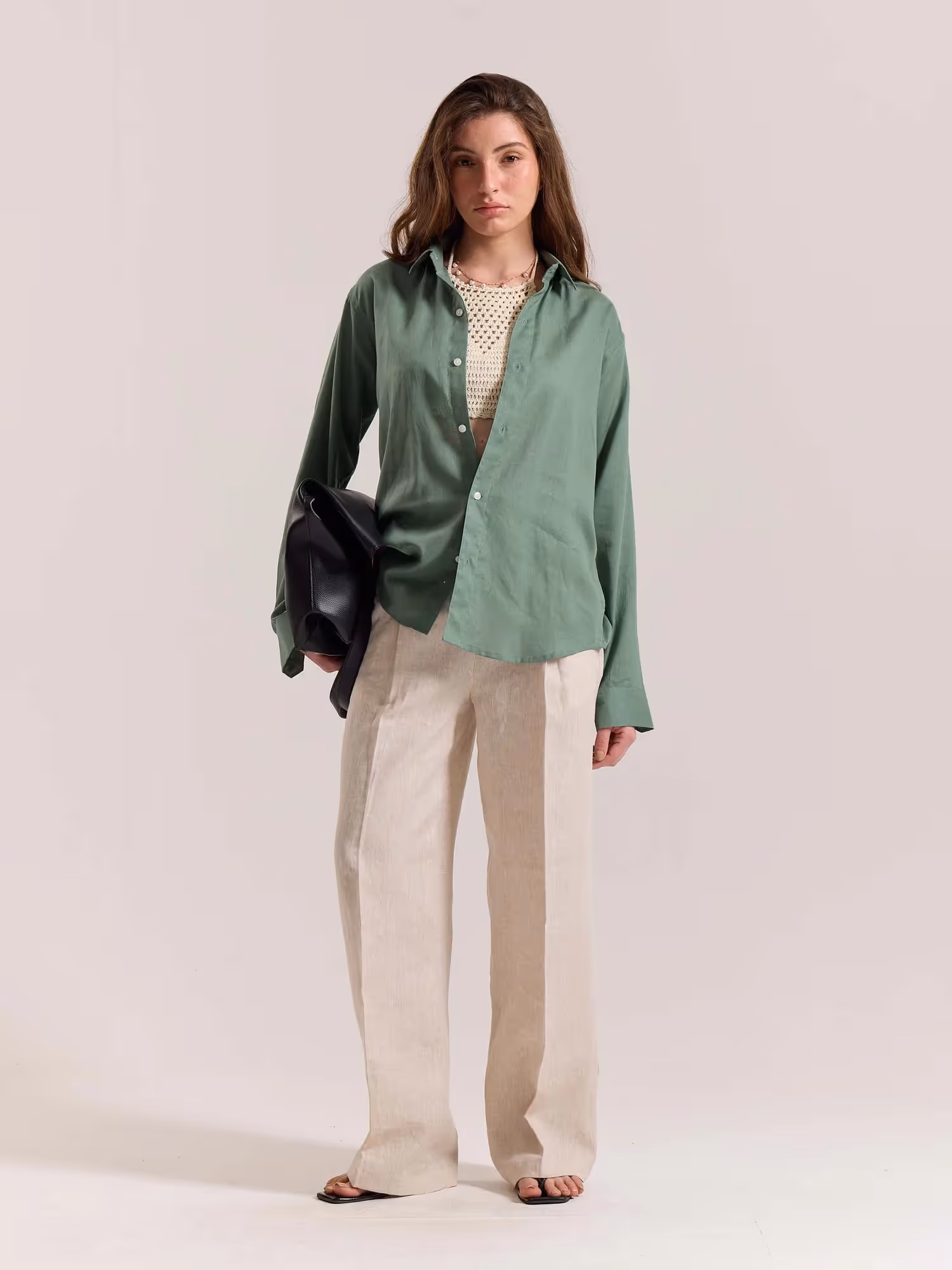 Sage Green Linen-blend Shirt  image 2