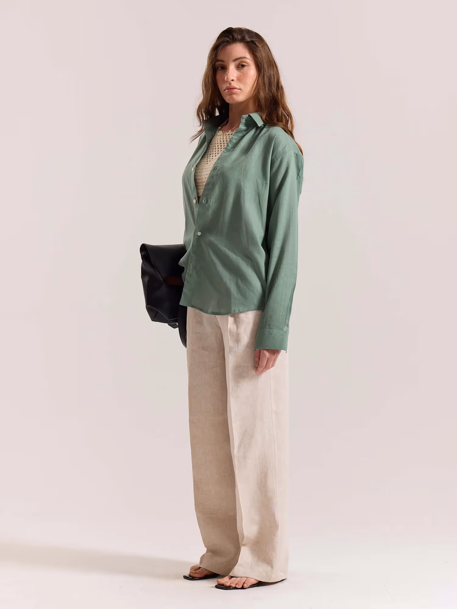 Sage Green Linen-blend Shirt  image 5