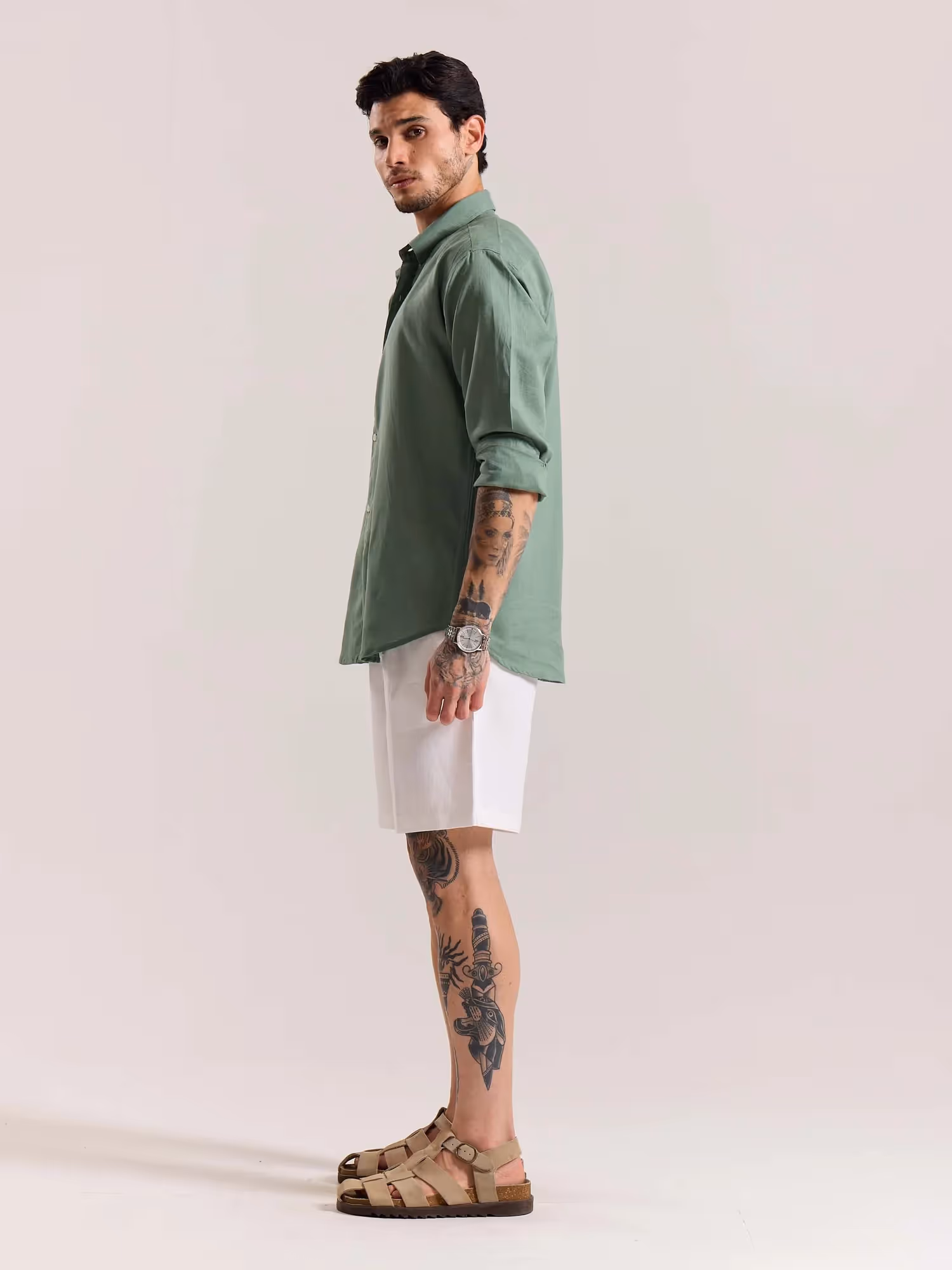 Sage Green Linen-blend Shirt  image 7