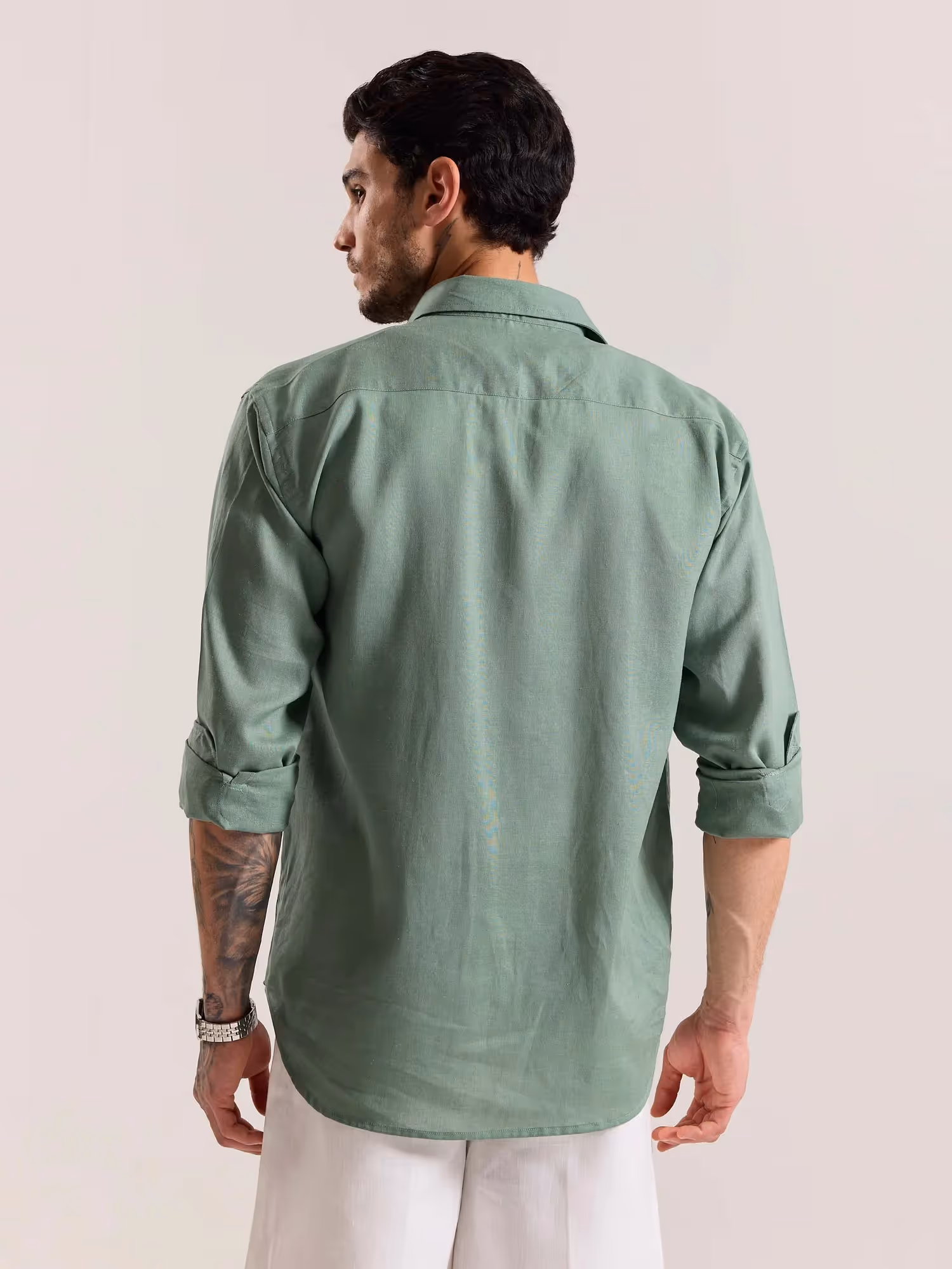 Sage Green Linen-blend Shirt  image 8
