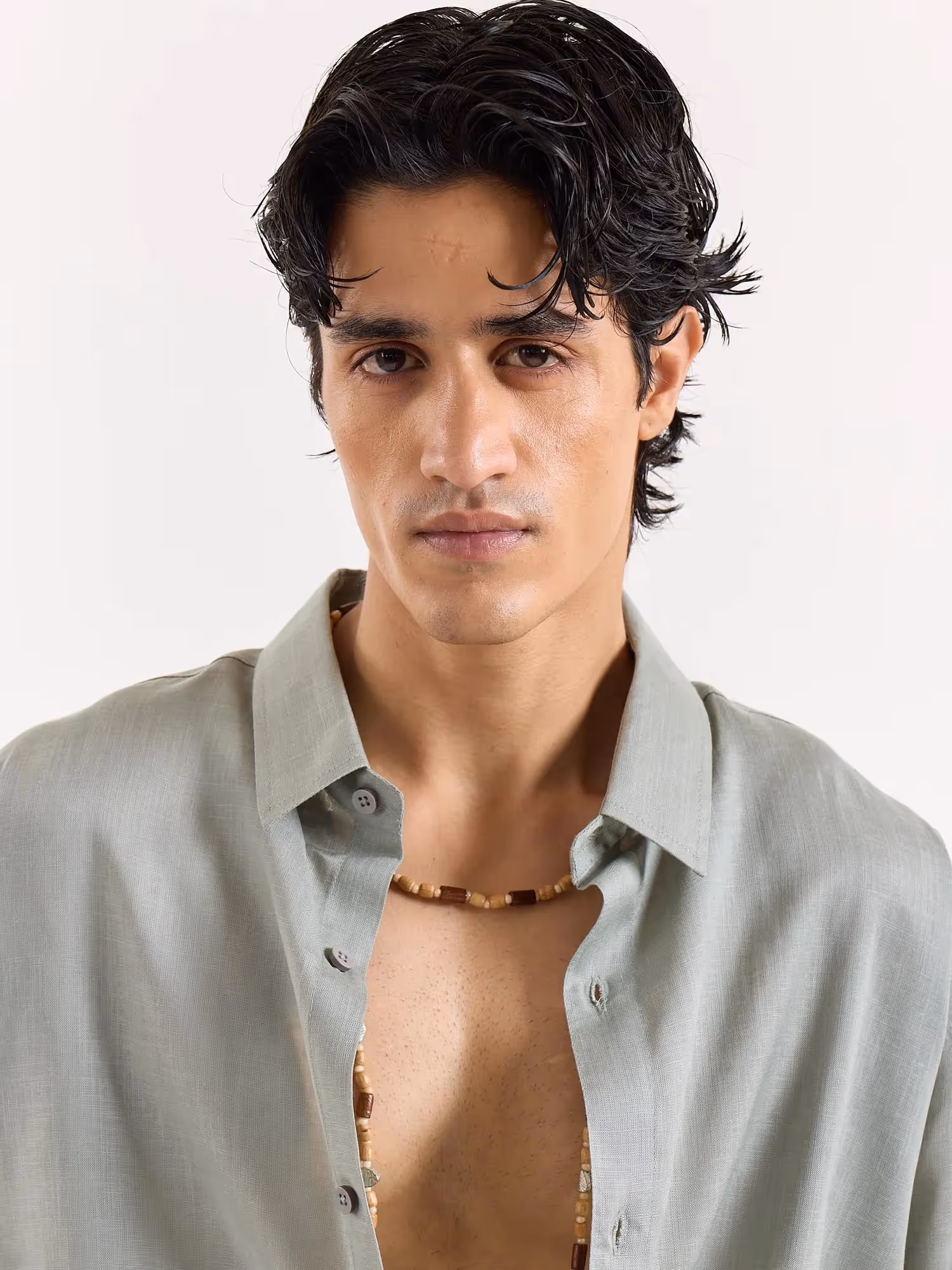 Sage Green Linen Cropped Shirt image 5