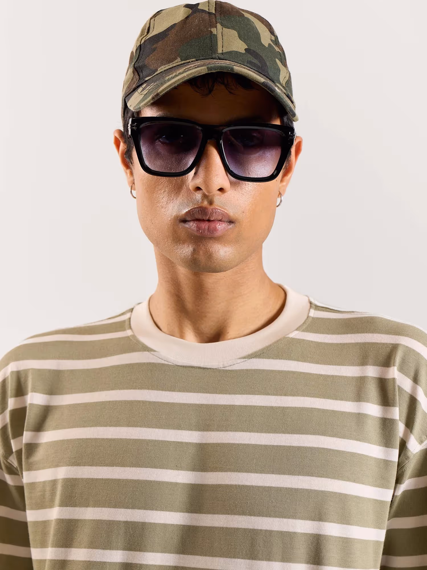 Sage Green Striped Loose Fit Cropped T-Shirt image 8