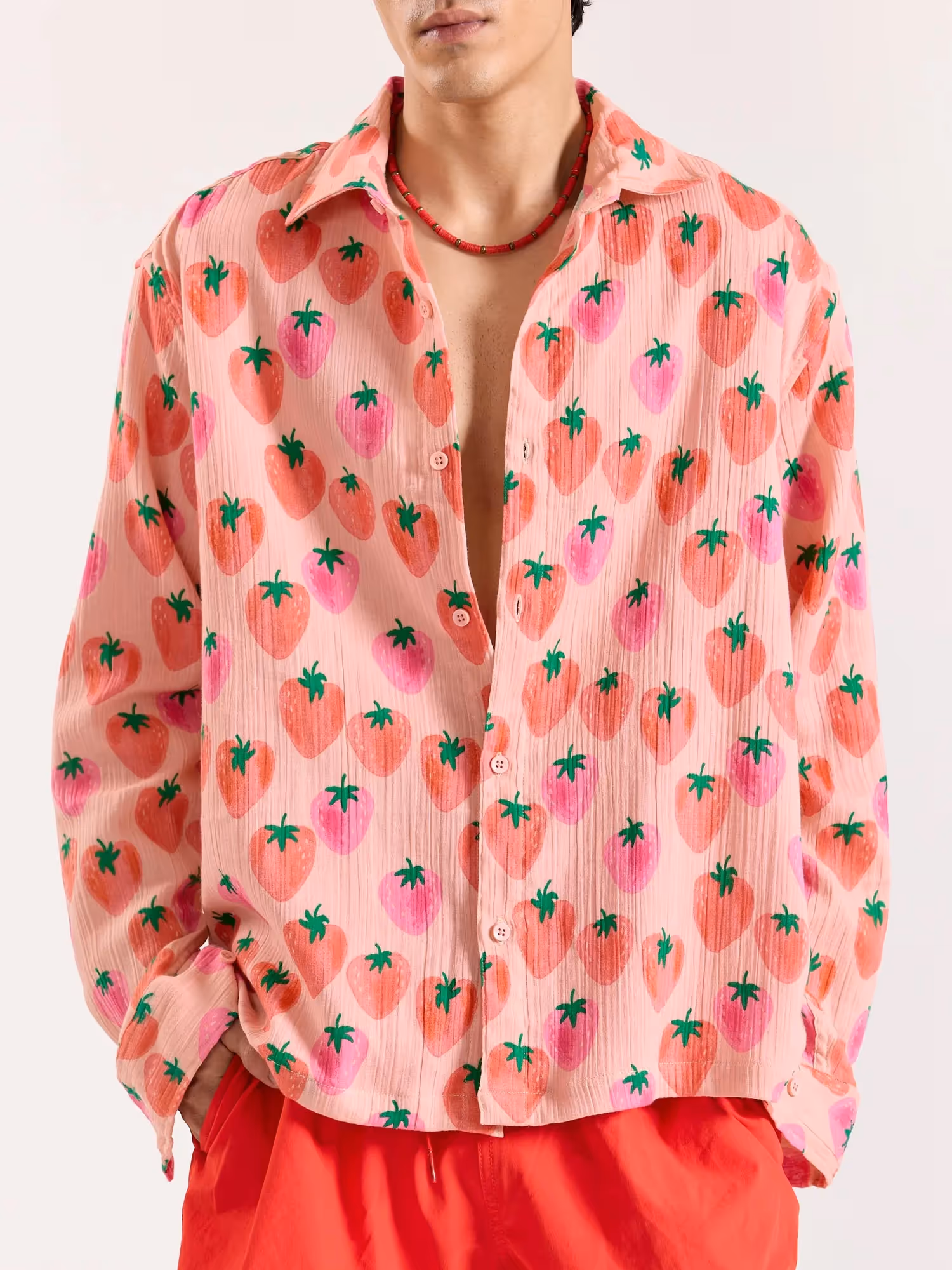 Salmon Berry Bomb Gauze Holiday Shirt image 2