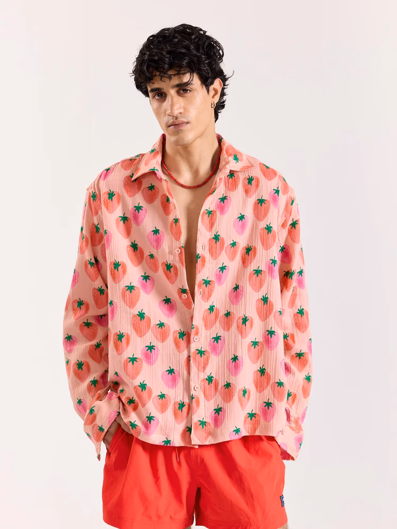 Salmon Berry Bomb Gauze Holiday Shirt image 3