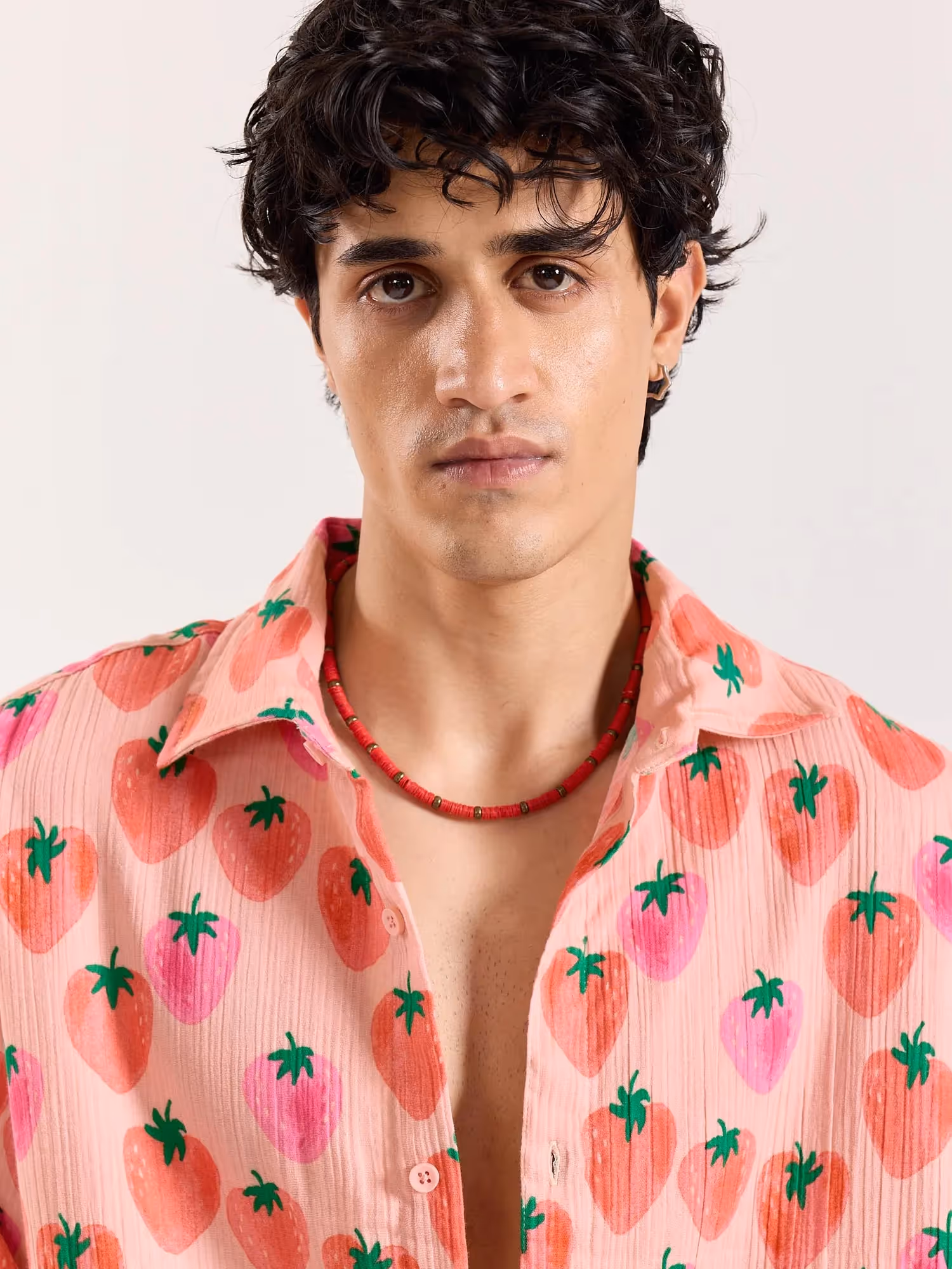 Salmon Berry Bomb Gauze Holiday Shirt image 5