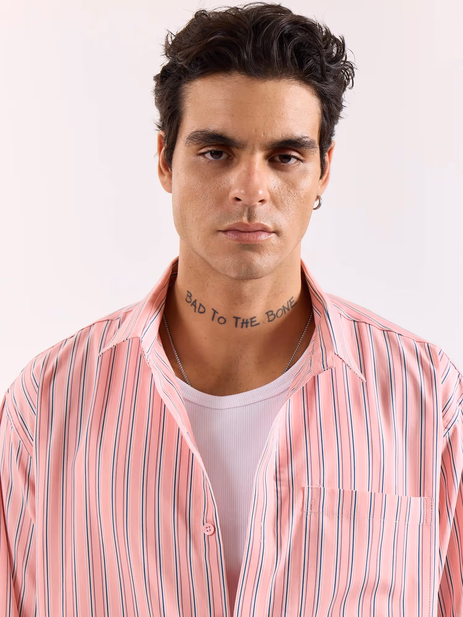 Salmon Pink & Blue Striped Poplin Oversized Shirt image 3