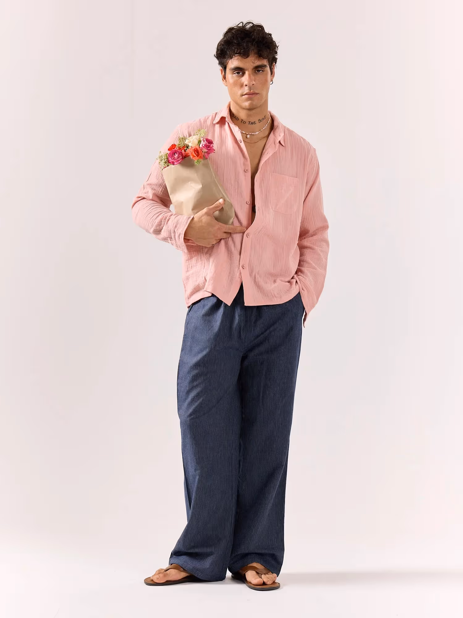 Salmon Pink Gauze Holiday Shirt image 1