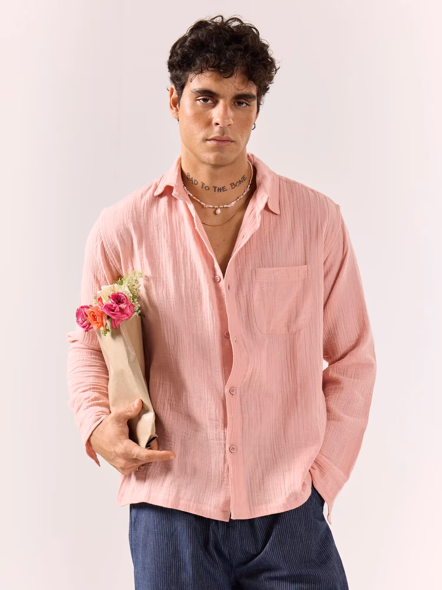 Salmon Pink Gauze Holiday Shirt image 2