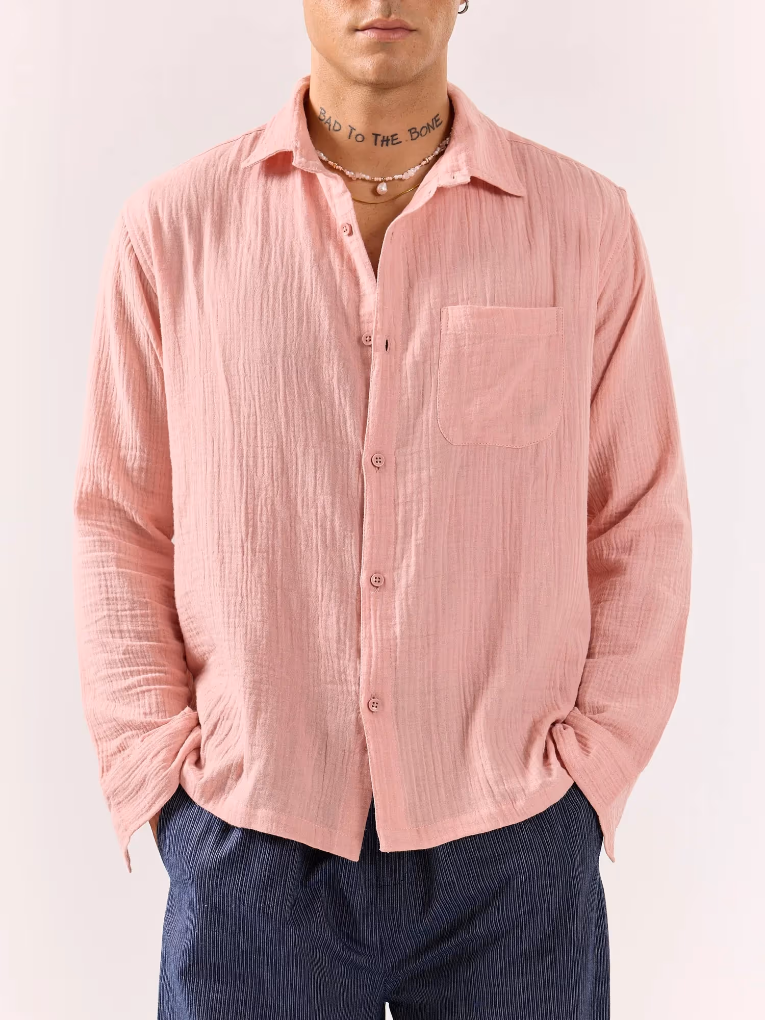 Salmon Pink Gauze Holiday Shirt image 3
