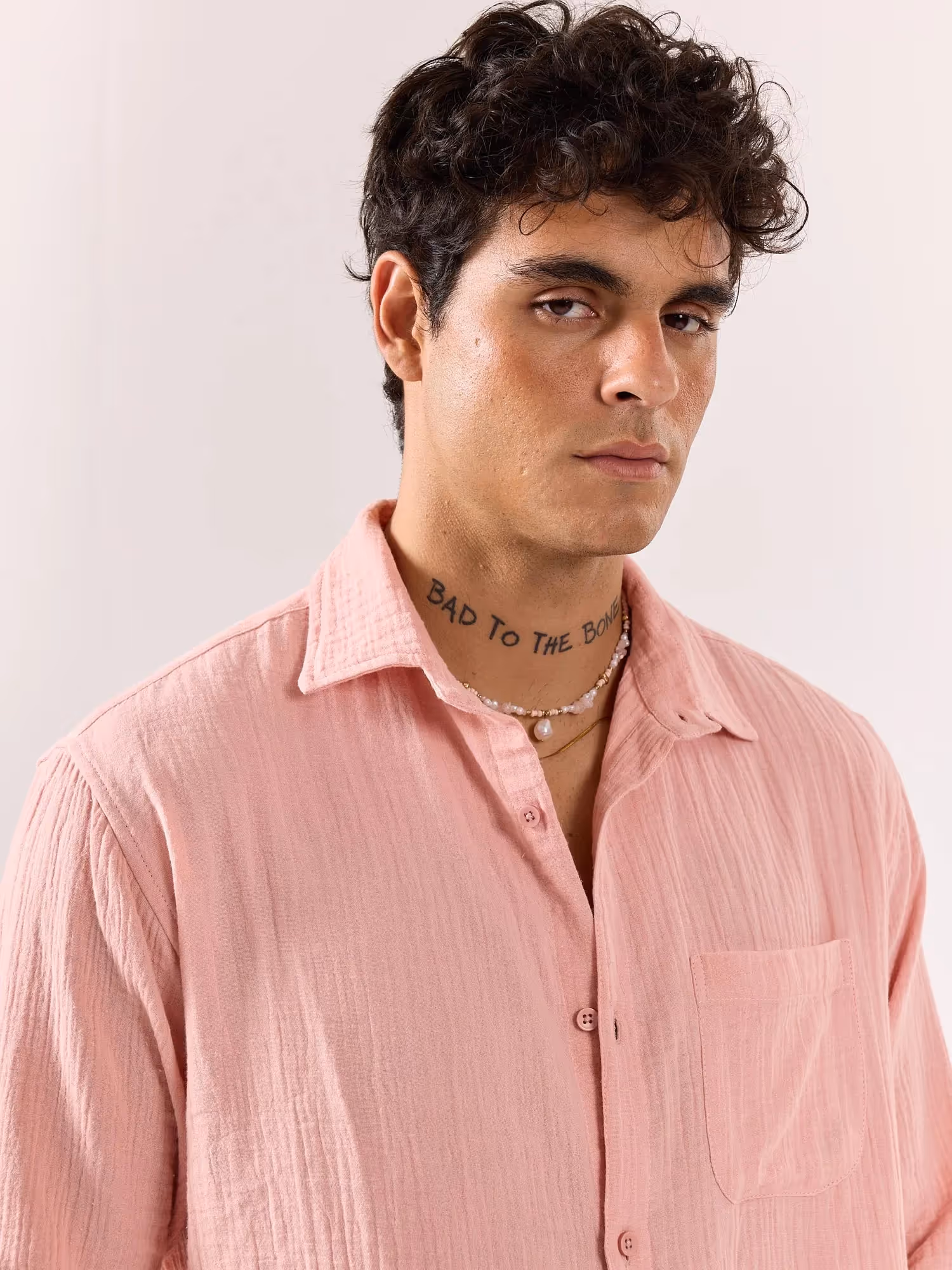 Salmon Pink Gauze Holiday Shirt image 4