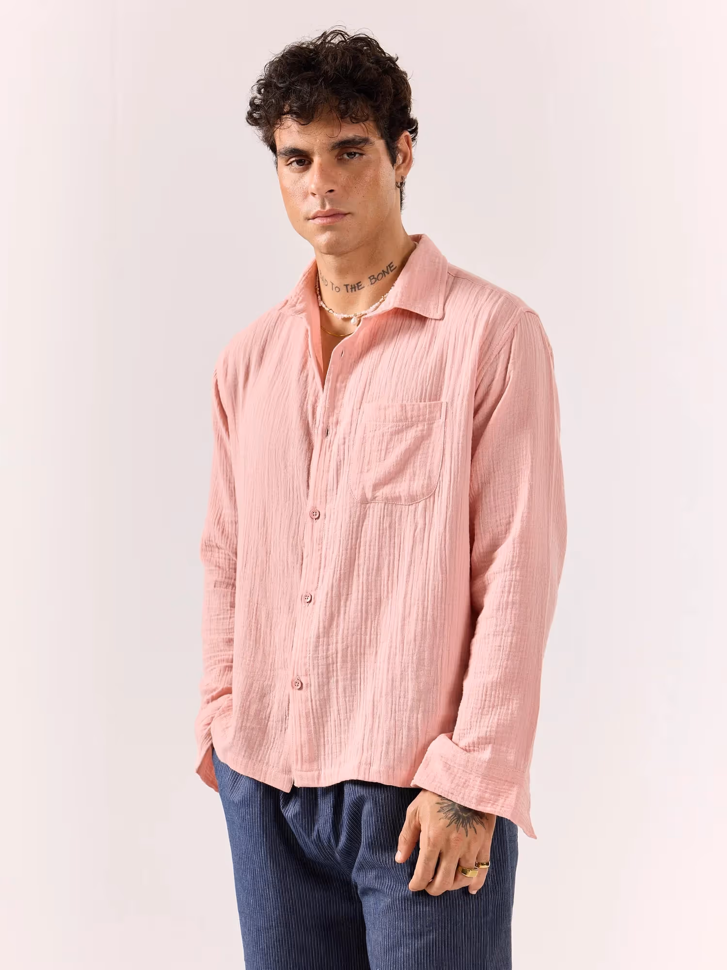 Salmon Pink Gauze Holiday Shirt image 5