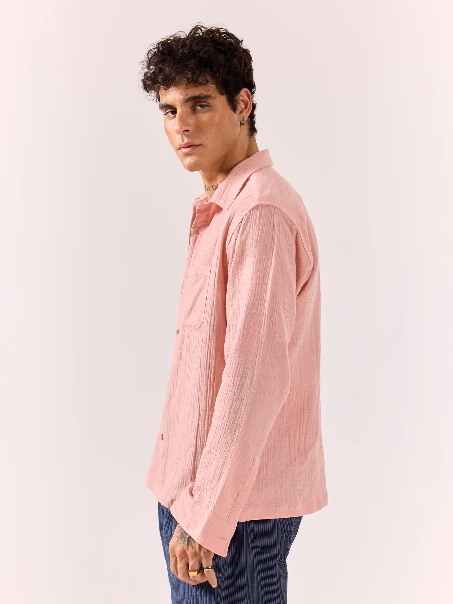 Salmon Pink Gauze Holiday Shirt image 6
