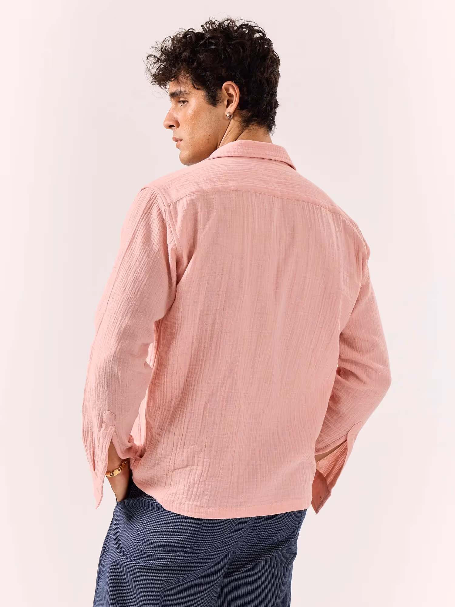 Salmon Pink Gauze Holiday Shirt image 7