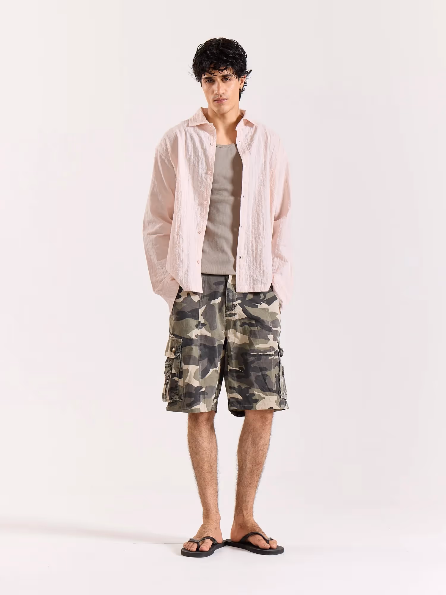 Salmon Pink Textured Holiday Shirt image 1